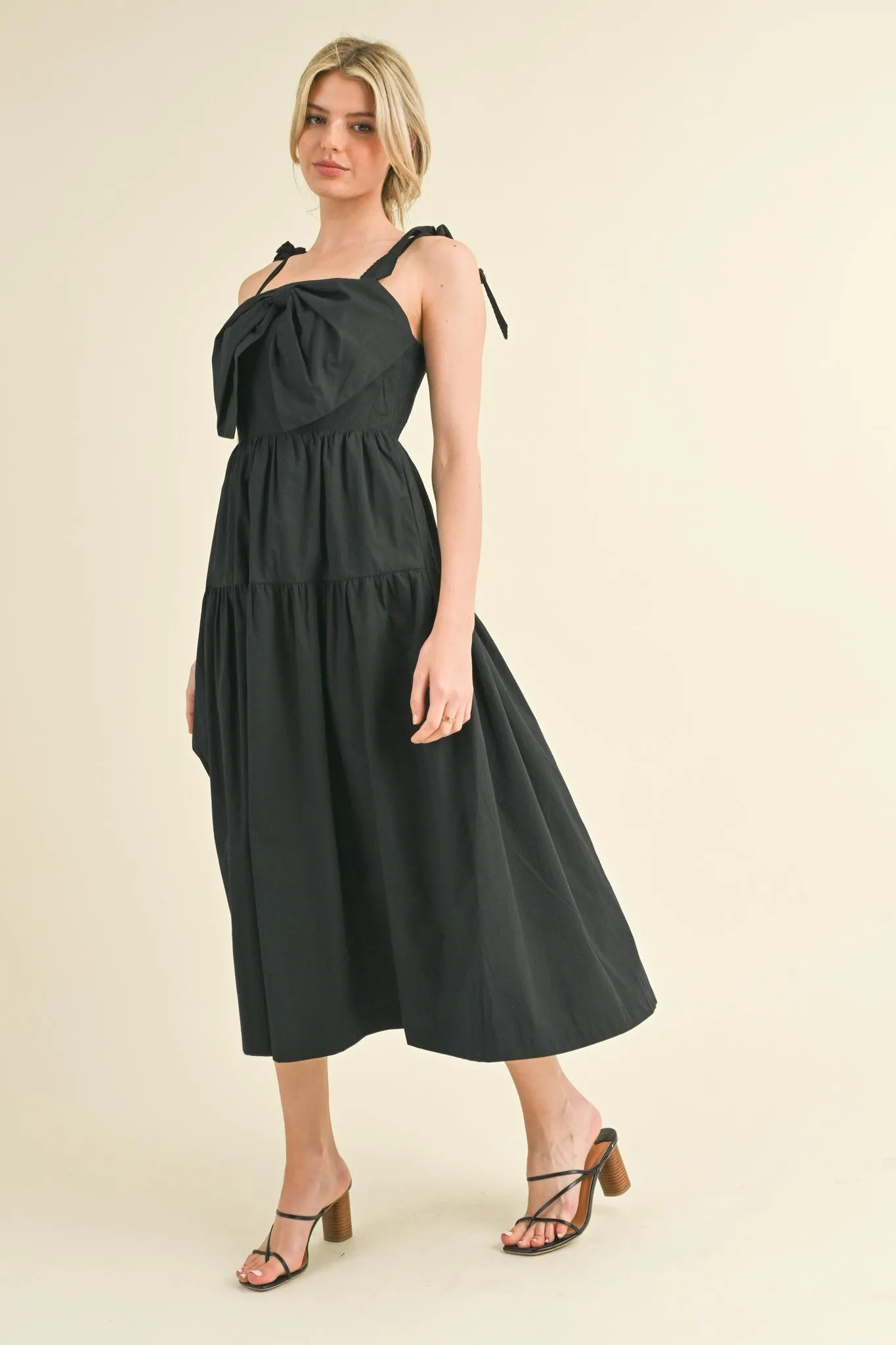 Black Bow Front Scalloped Midi Dress sold by Pinkblush product image thumbnail 3
