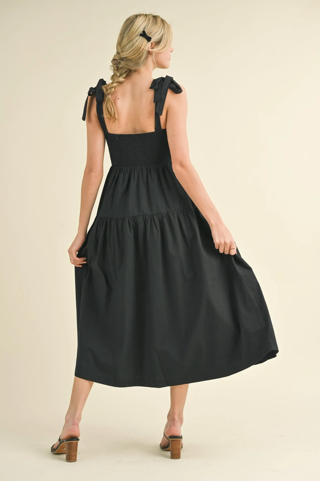 Black Bow Front Scalloped Midi Dress sold by Pinkblush product image thumbnail 4