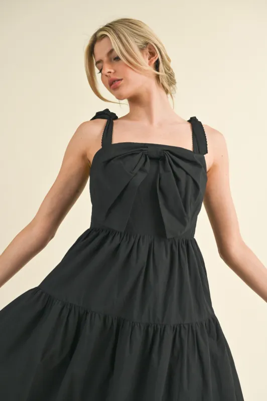 Black Bow Front Scalloped Midi Dress sold by Pinkblush