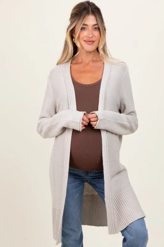 Cream Contrast Rib Long Maternity Open Cardigan sold by Pinkblush