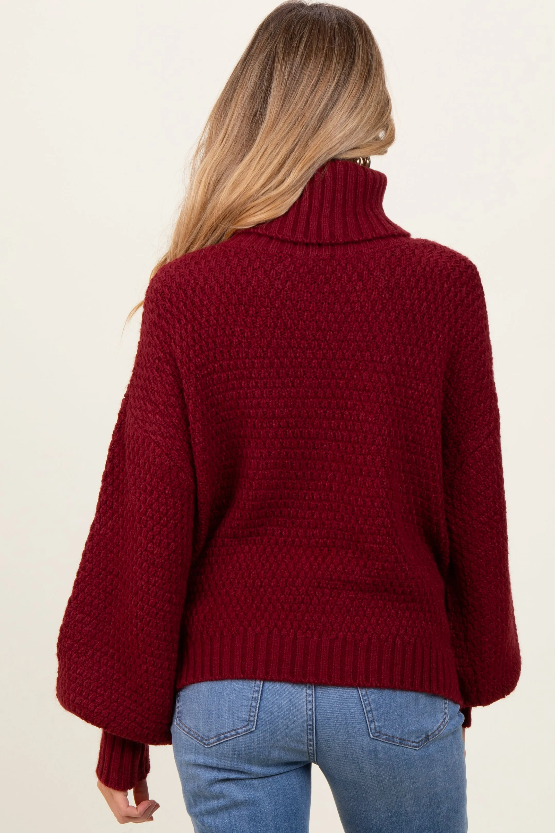 Burgundy Chunky Knit Turtleneck Maternity Sweater sold by Pinkblush product image thumbnail 4