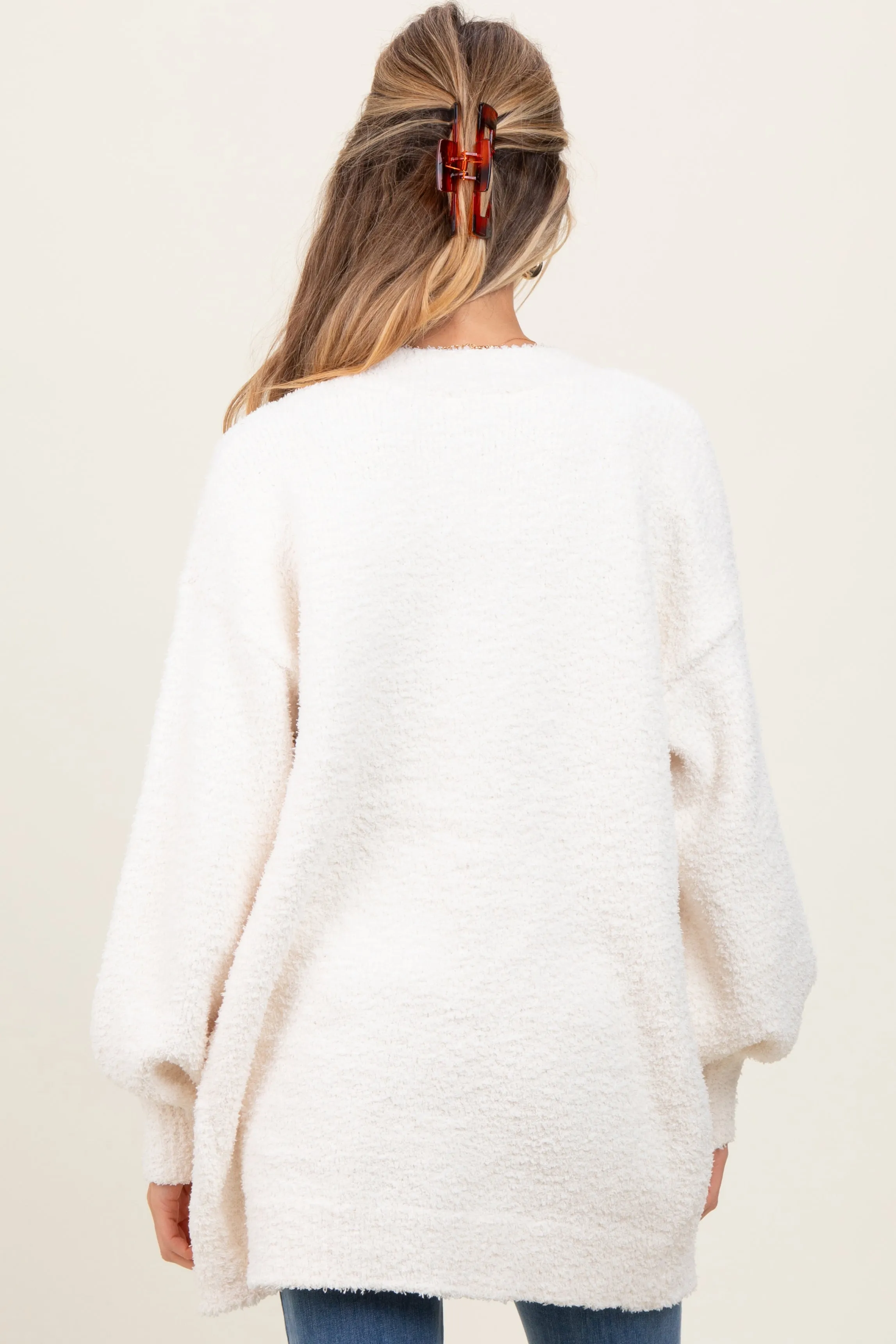 Cream Fuzzy Knit Oversized Button Up Maternity Cardigan sold by Pinkblush product image thumbnail 4