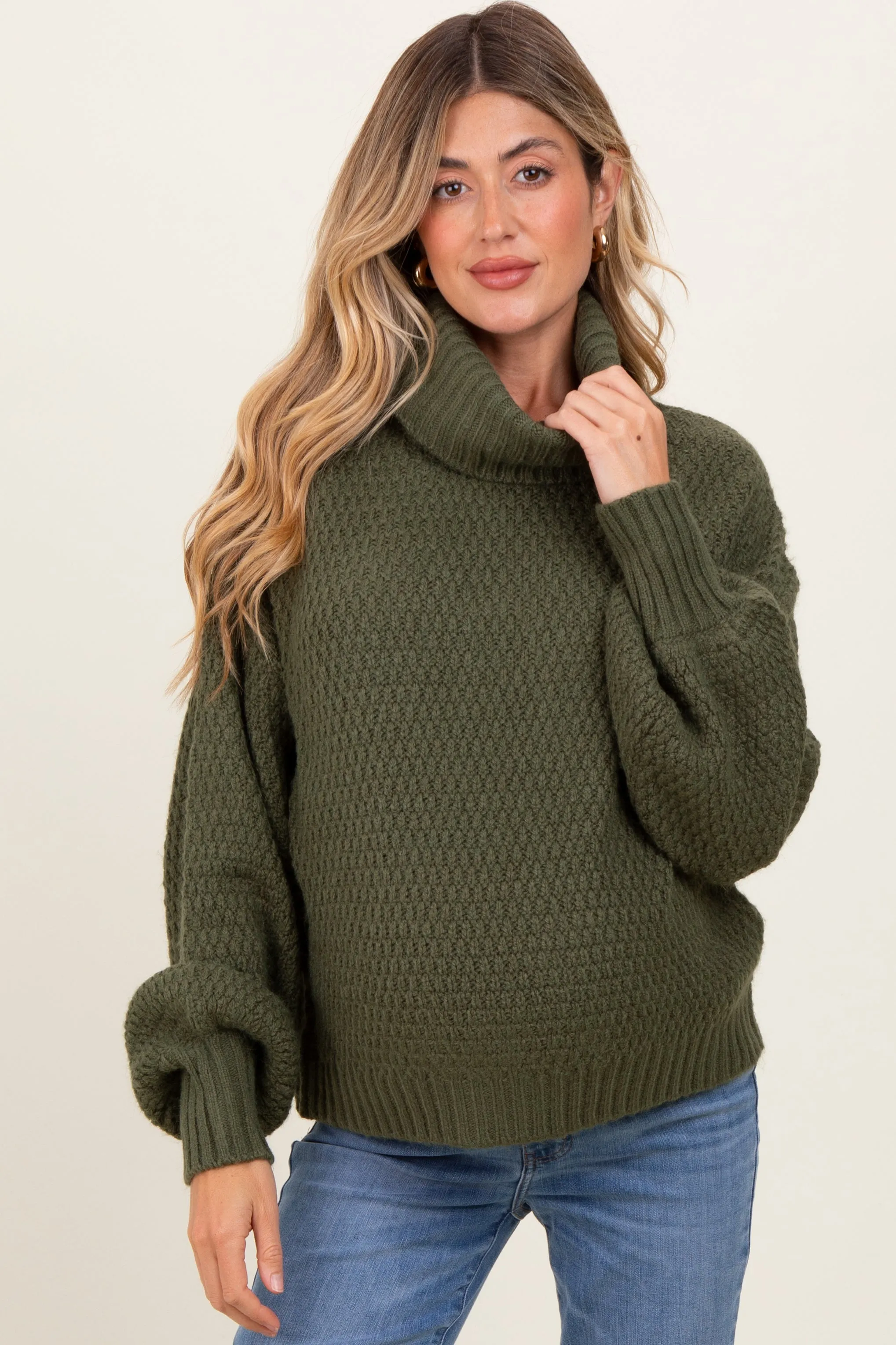 Olive Chunky Knit Turtleneck Maternity Sweater sold by Pinkblush product image thumbnail 2