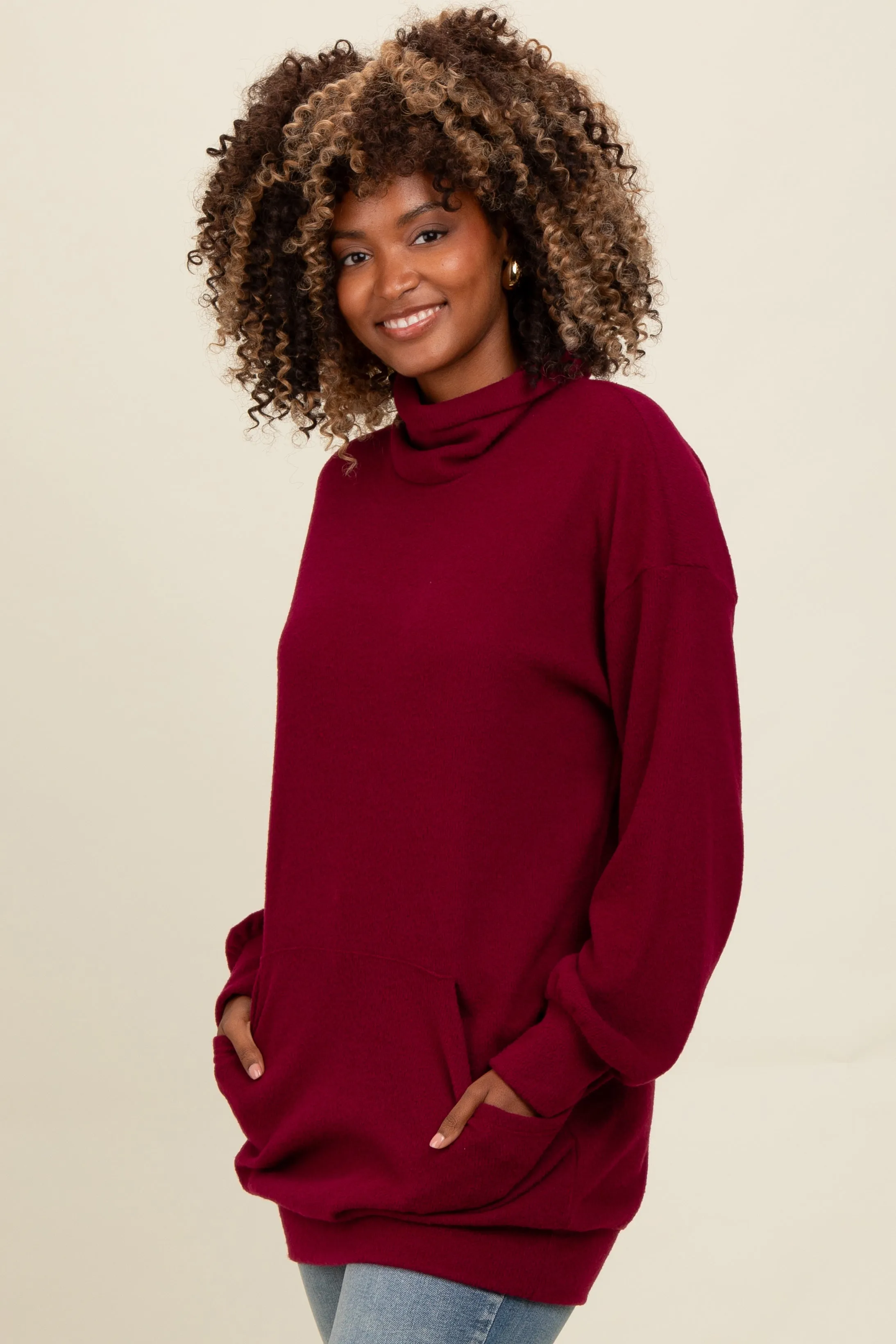 Burgundy Brushed Knit Cowl Neck Pullover sold by Pinkblush
