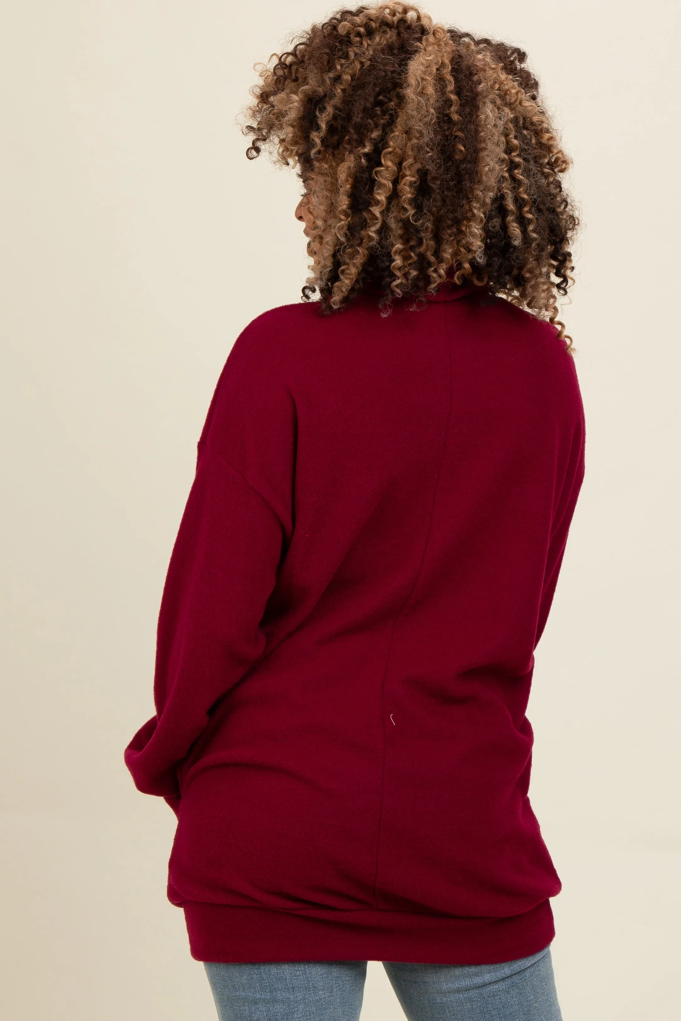 Burgundy Brushed Knit Cowl Neck Pullover sold by Pinkblush product image thumbnail 2
