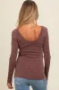 Brown Ribbed Scoop Neck Long Sleeve Maternity Top sold by Pinkblush