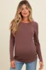 Brown Ribbed Scoop Neck Long Sleeve Maternity Top sold by Pinkblush