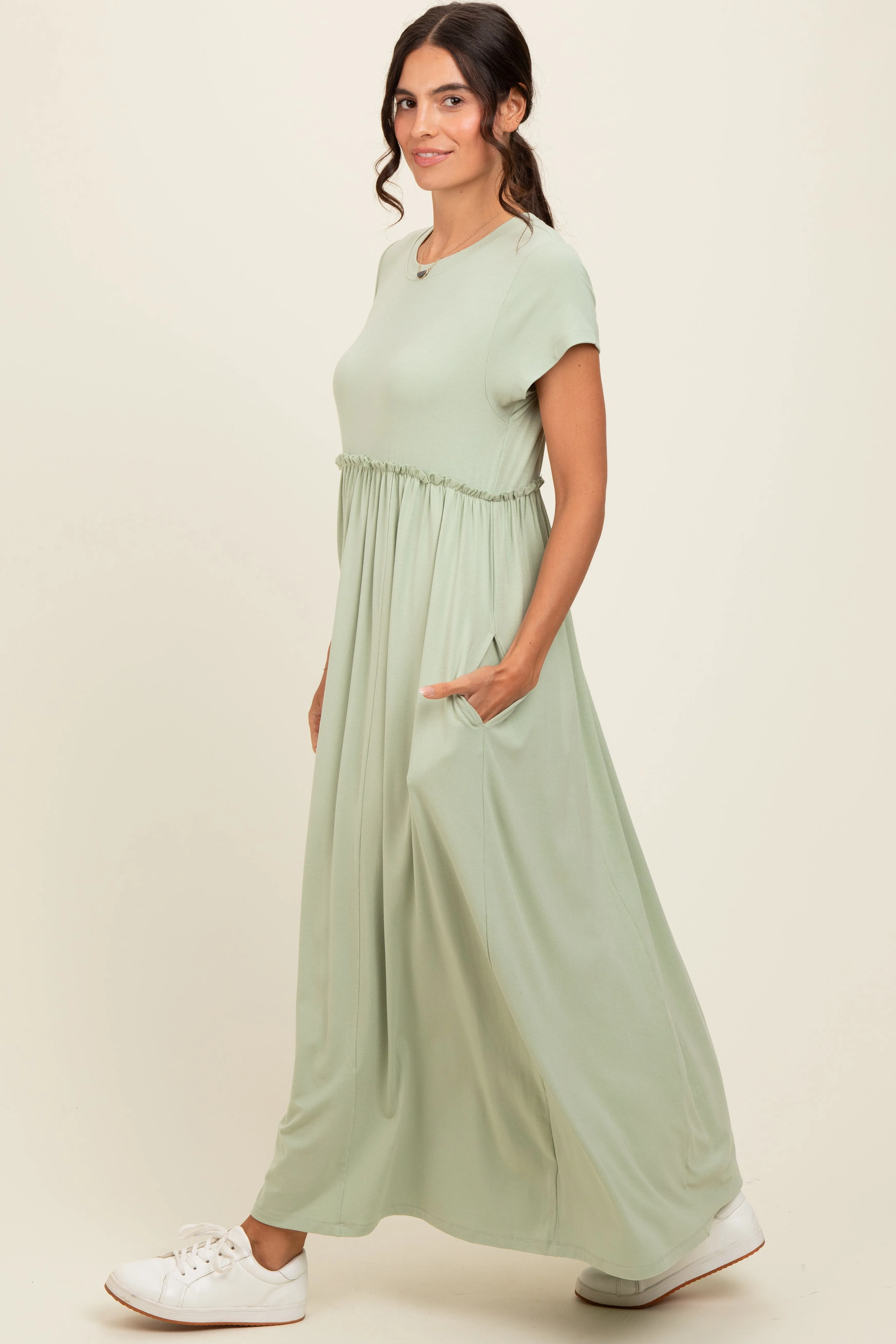 Light Olive Ruffle Trim Maxi Dress sold by Pinkblush product image thumbnail 3