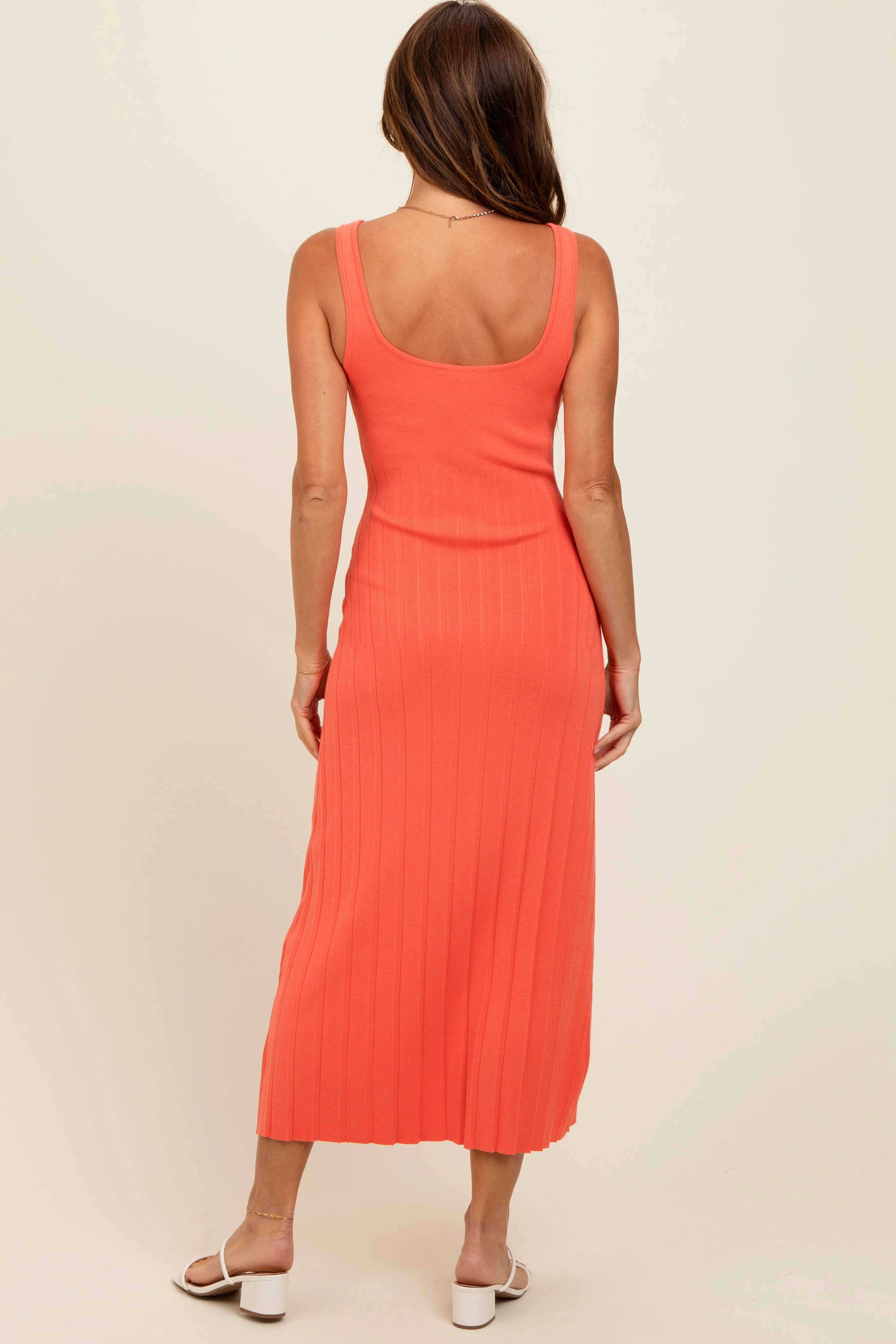 Orange Knit Ribbed Fitted Midi Dress sold by Pinkblush product image thumbnail 4