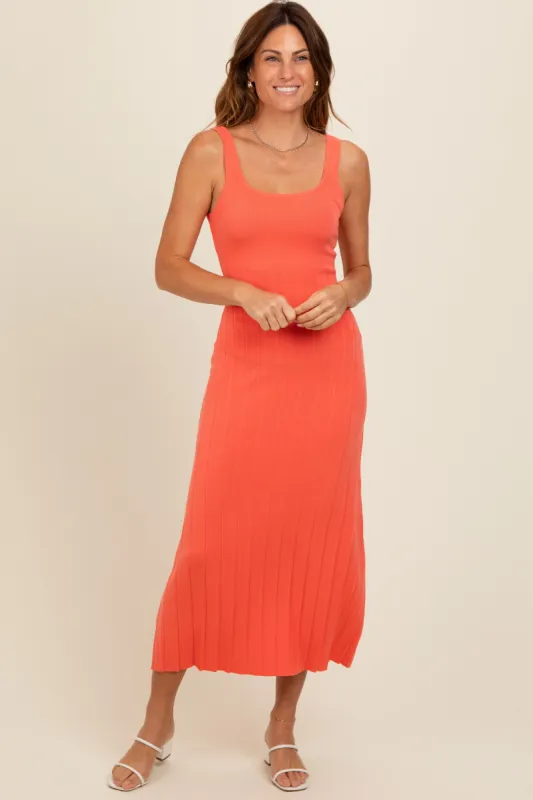 Orange Knit Ribbed Fitted Midi Dress sold by Pinkblush