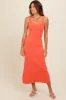 Orange Knit Ribbed Fitted Midi Dress sold by Pinkblush