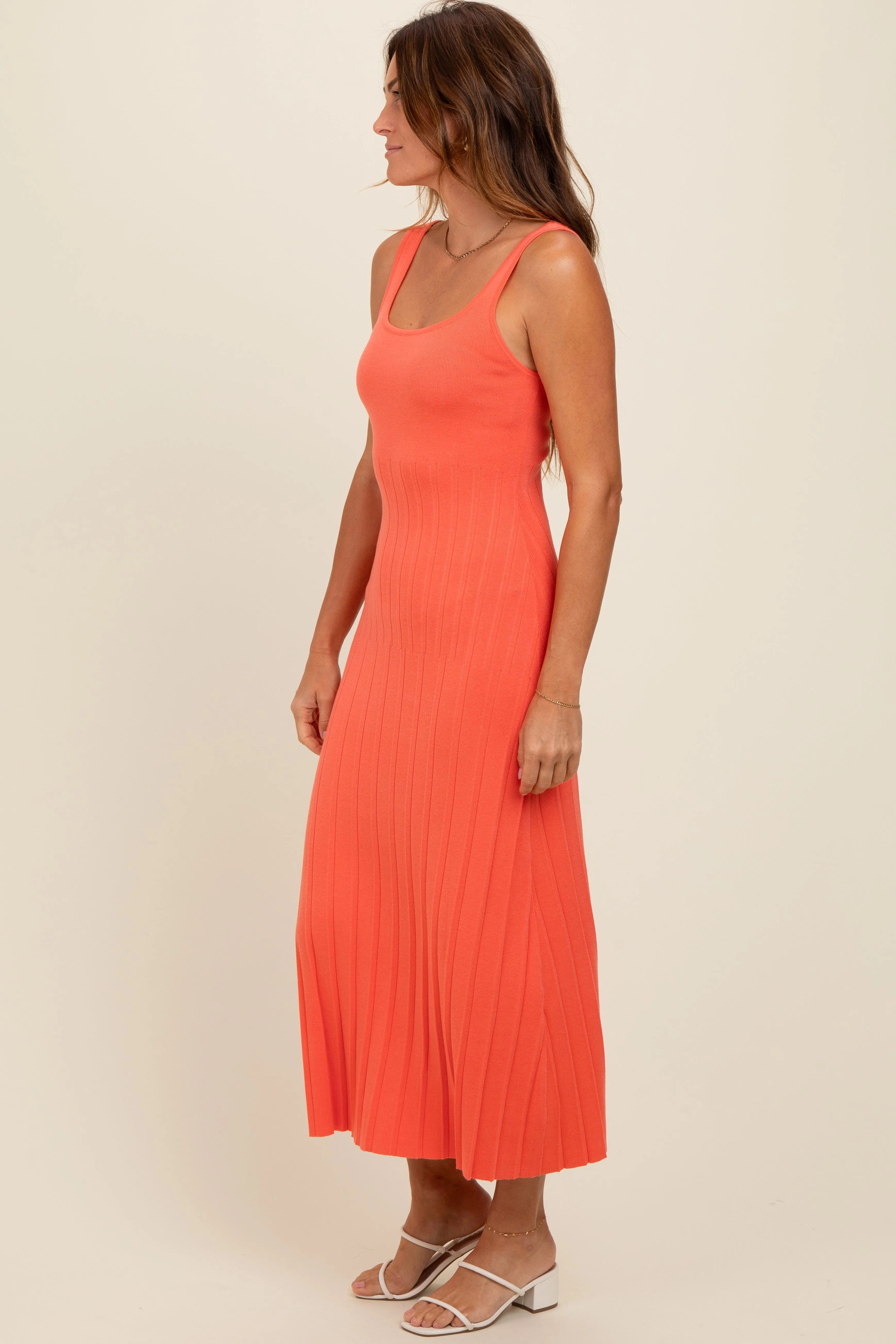 Orange Knit Ribbed Fitted Midi Dress sold by Pinkblush product image thumbnail 3