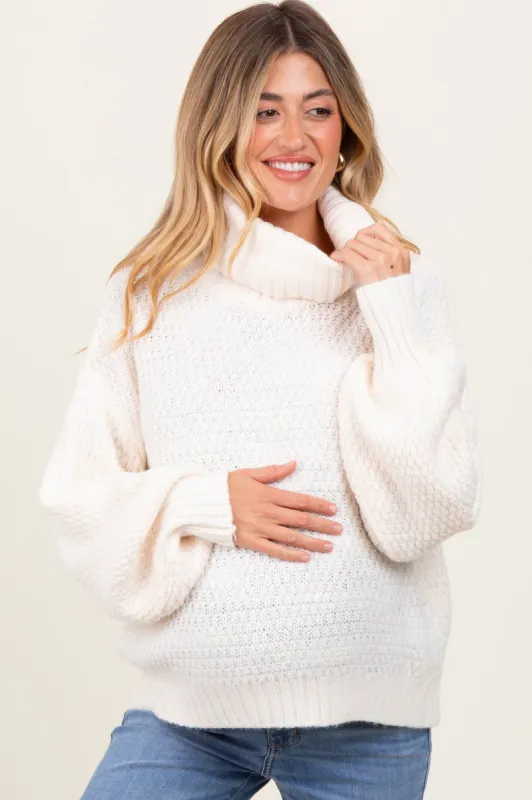 Ivory Chunky Knit Turtleneck Maternity Sweater sold by Pinkblush