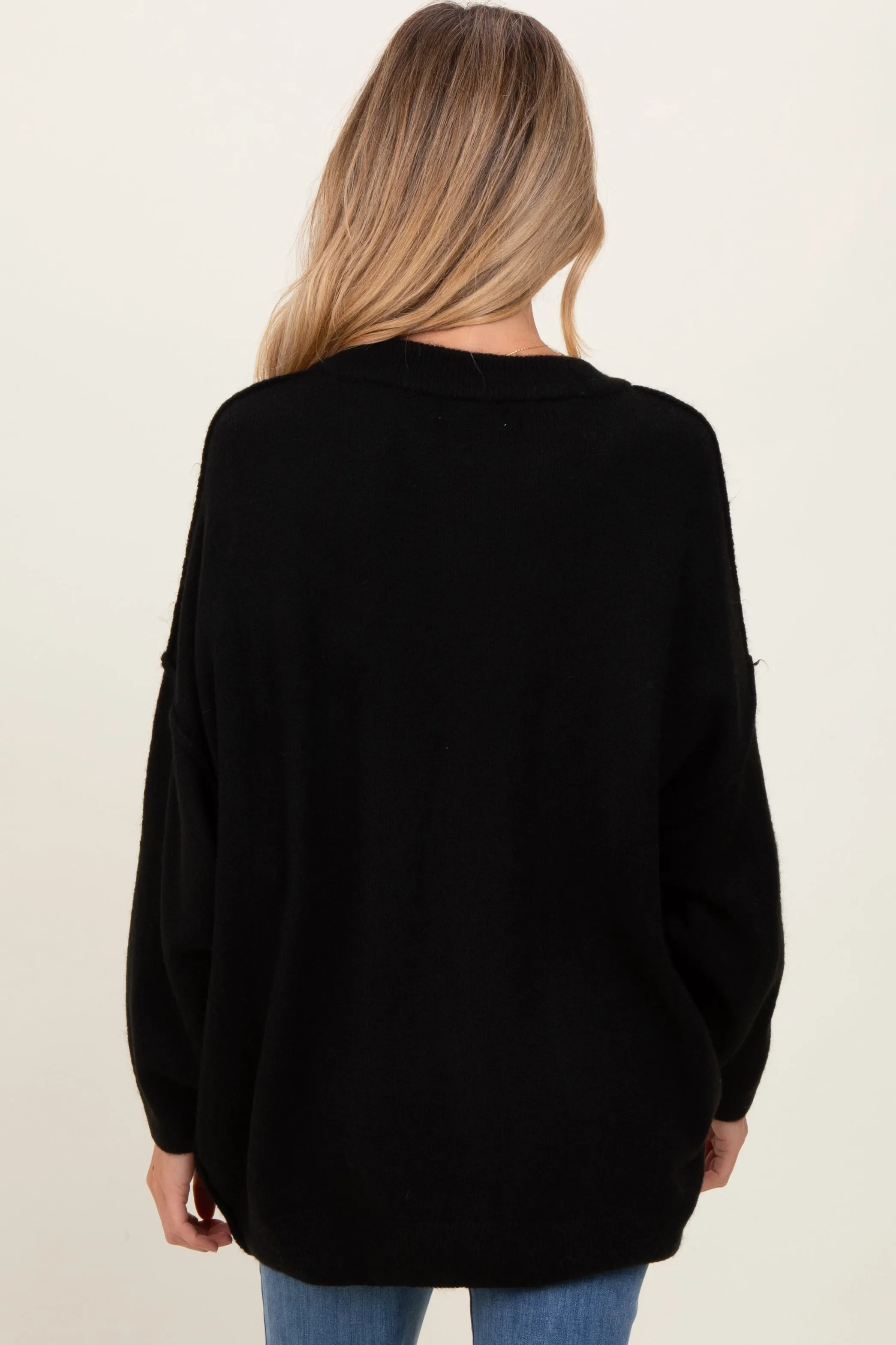 Black Oversized Crewneck Melange Knit Maternity Sweater sold by Pinkblush product image thumbnail 3