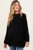 Black Oversized Crewneck Melange Knit Maternity Sweater sold by Pinkblush