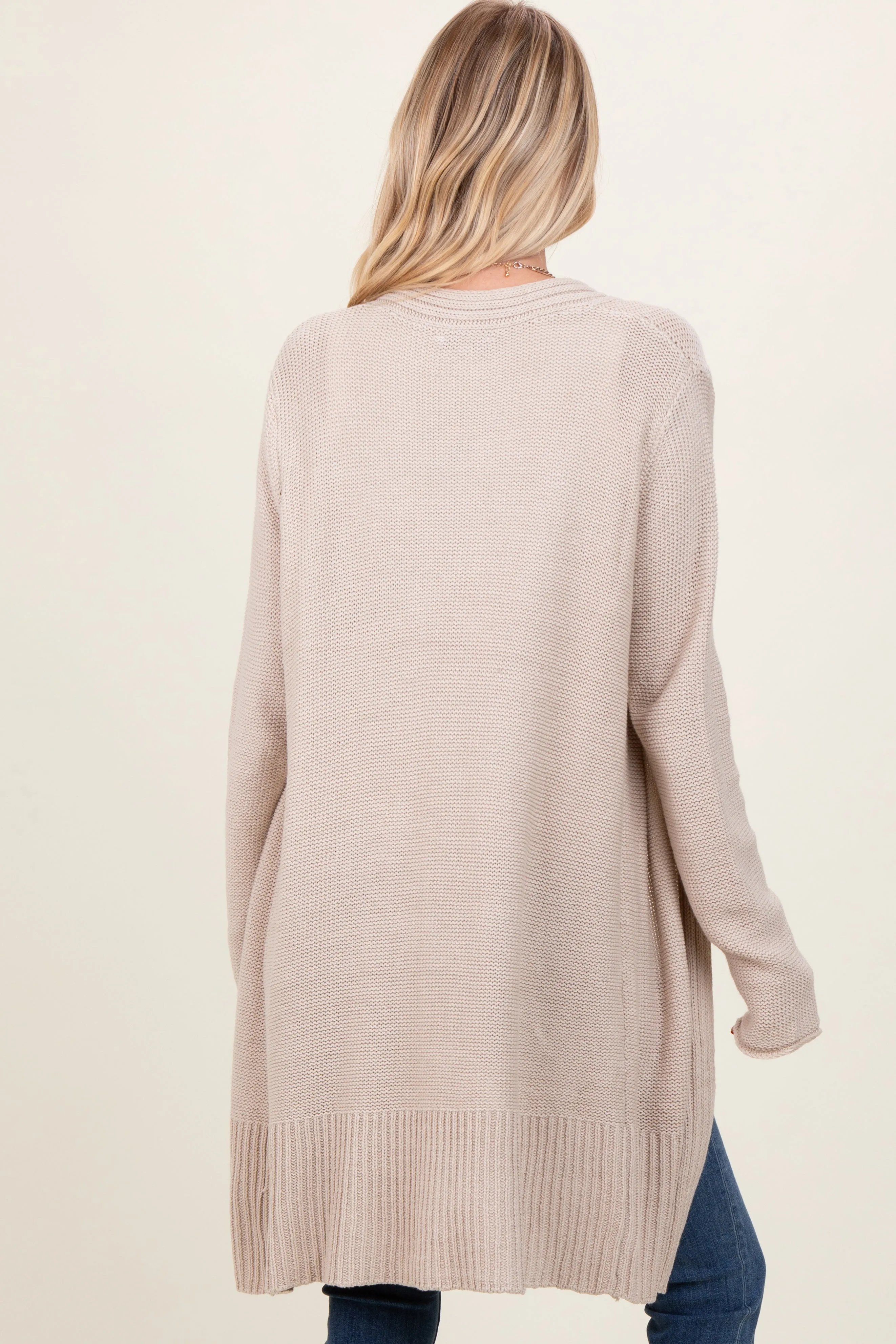 Beige Contrast Rib Long Open Cardigan sold by Pinkblush product image thumbnail 3