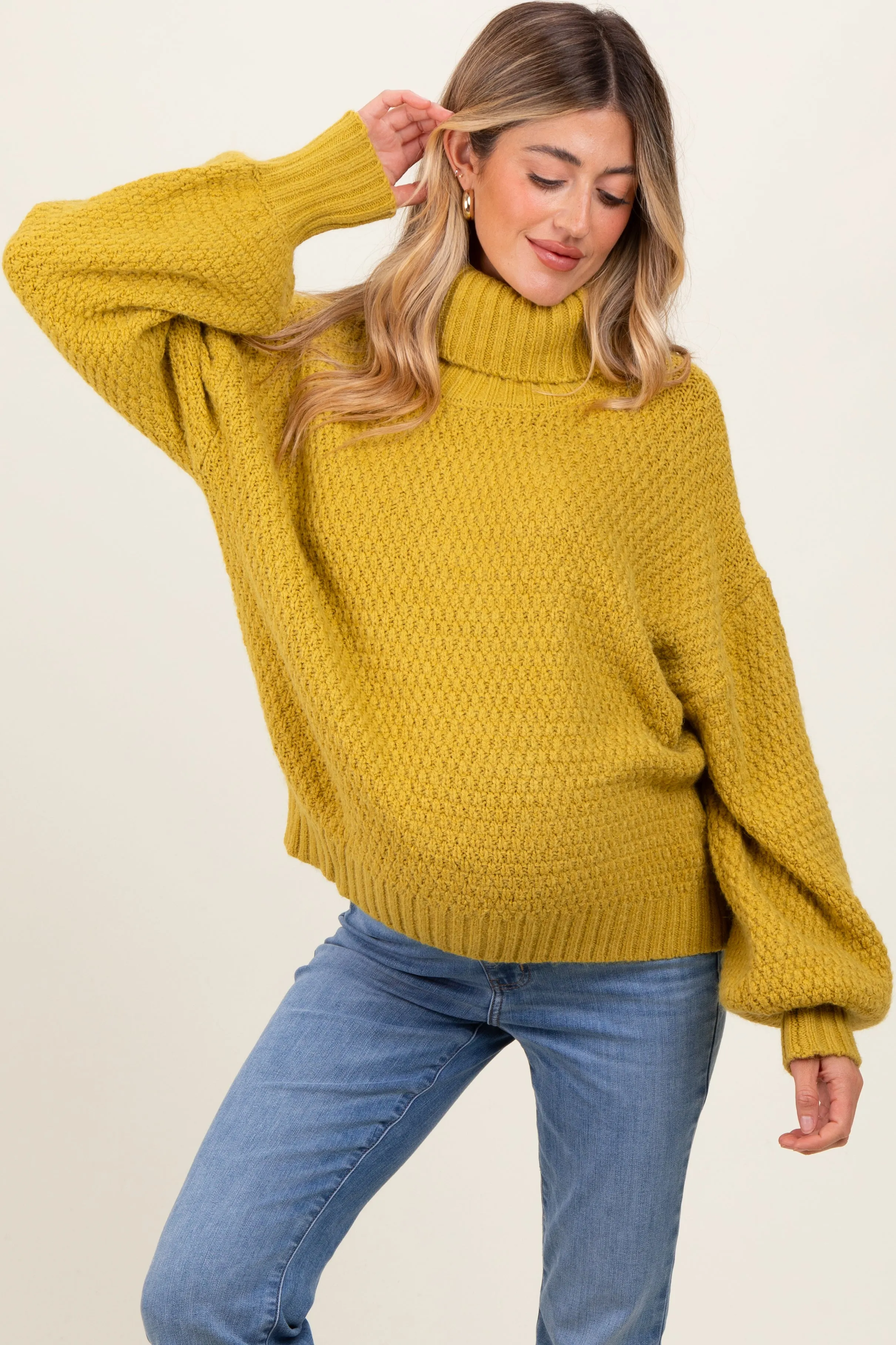 Yellow Chunky Knit Turtleneck Maternity Sweater sold by Pinkblush product image thumbnail 2