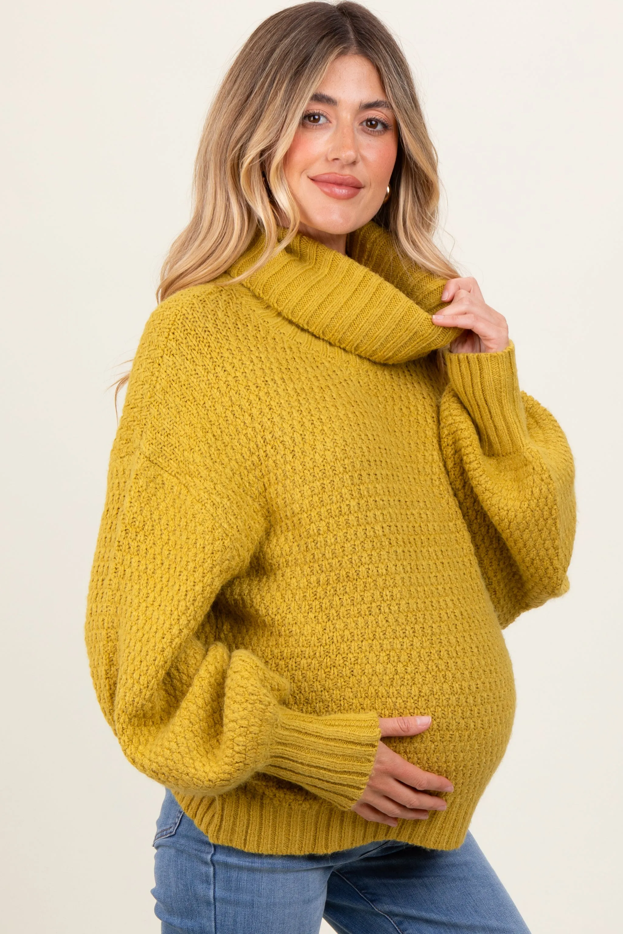 Yellow Chunky Knit Turtleneck Maternity Sweater sold by Pinkblush product image thumbnail 3