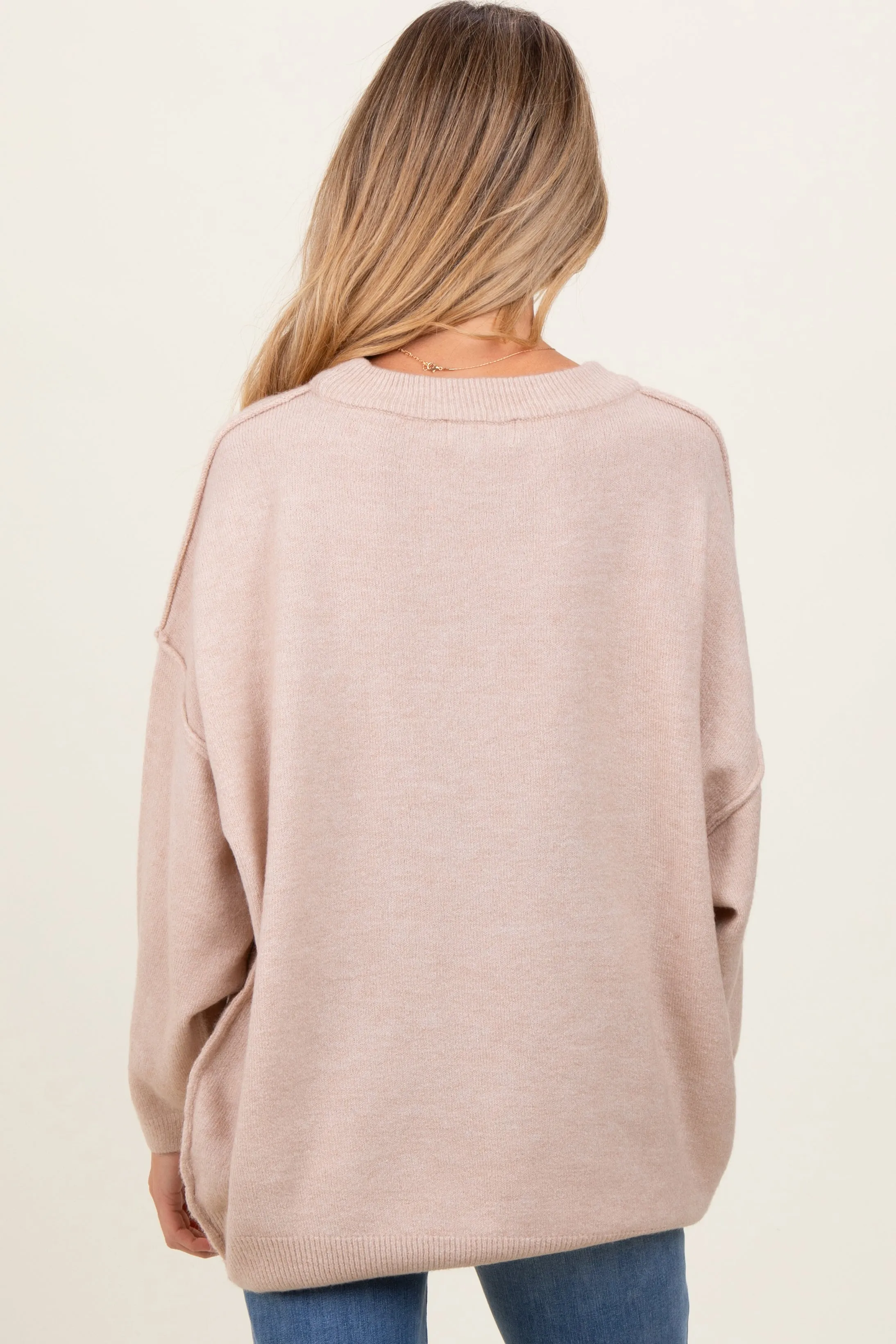 Beige Oversized Crewneck Melange Knit Maternity Sweater sold by Pinkblush product image thumbnail 2