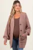 Taupe Fuzzy Knit Oversized Button Up Maternity Cardigan sold by Pinkblush