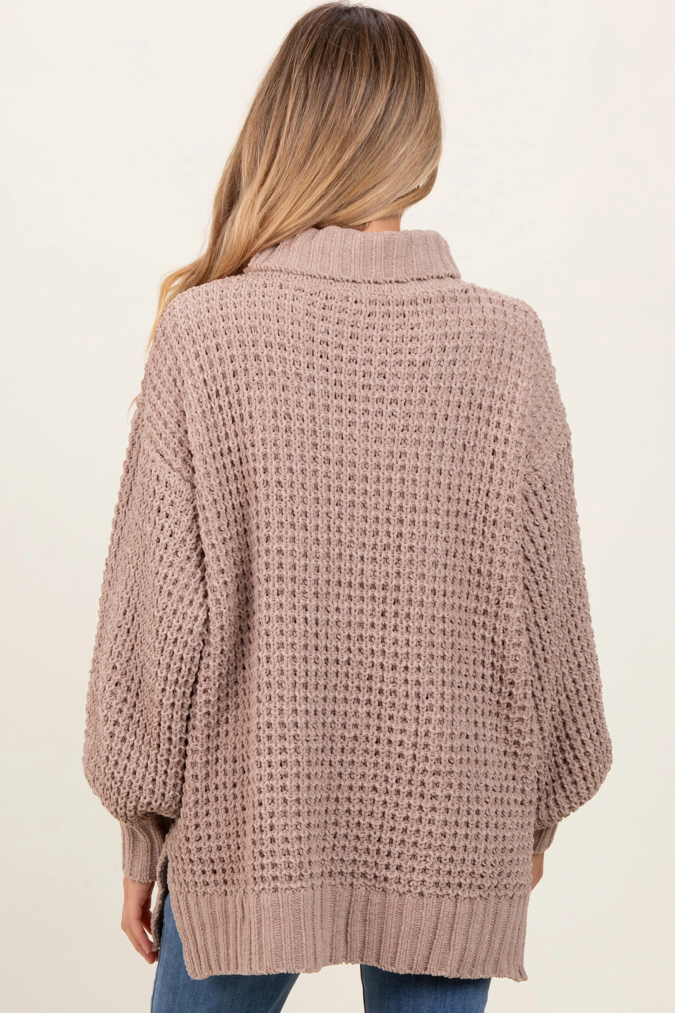 Dark Beige Chunky Waffle Knit Maternity Turtleneck Sweater sold by Pinkblush product image thumbnail 3