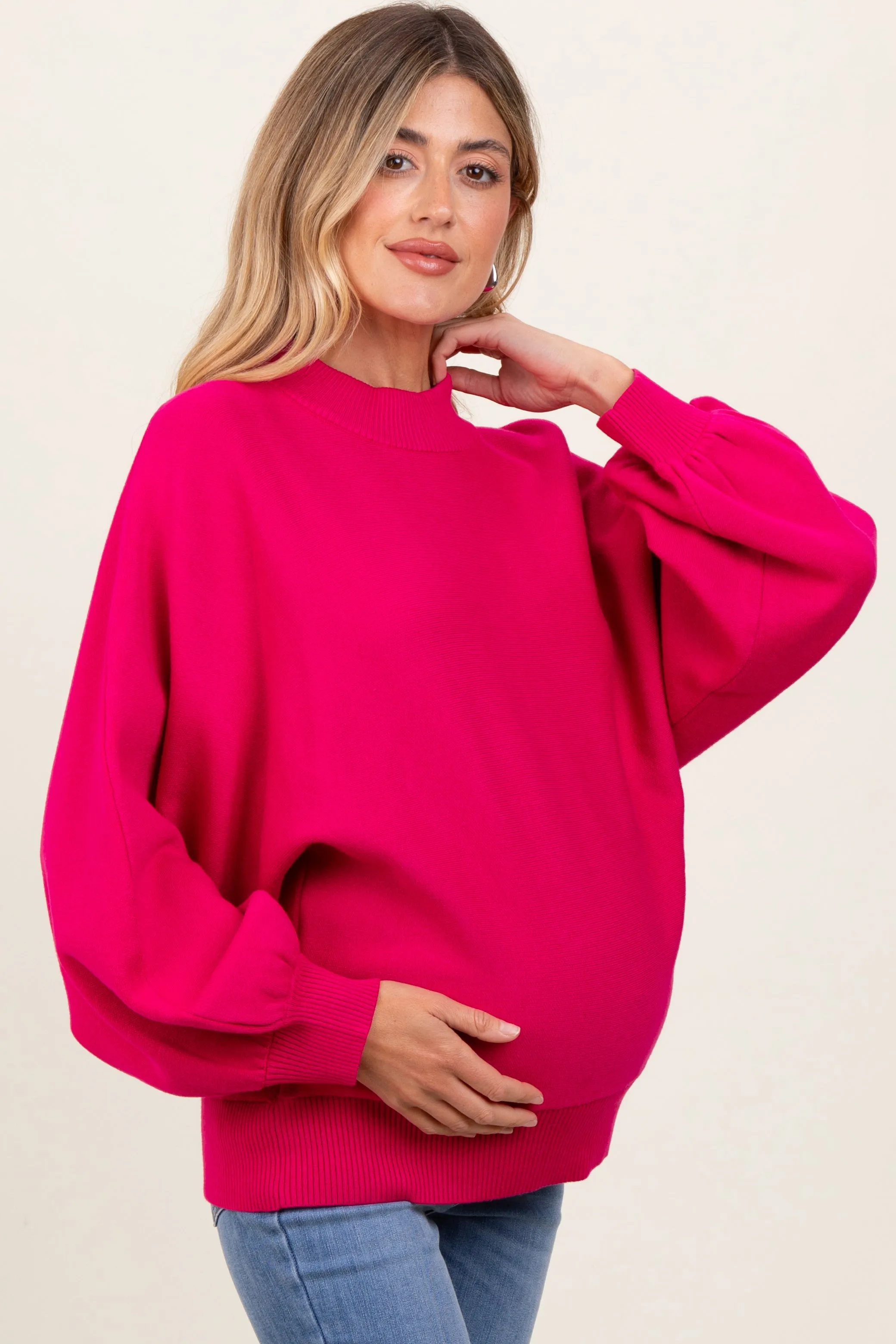 Magenta Oversized Bubble Sleeve Maternity Sweater sold by Pinkblush product image thumbnail 3