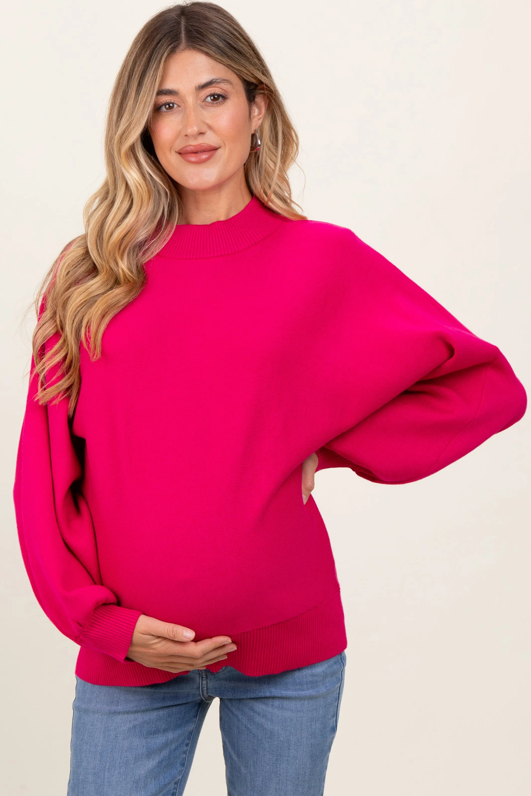 Magenta Oversized Bubble Sleeve Maternity Sweater sold by Pinkblush product image thumbnail 2