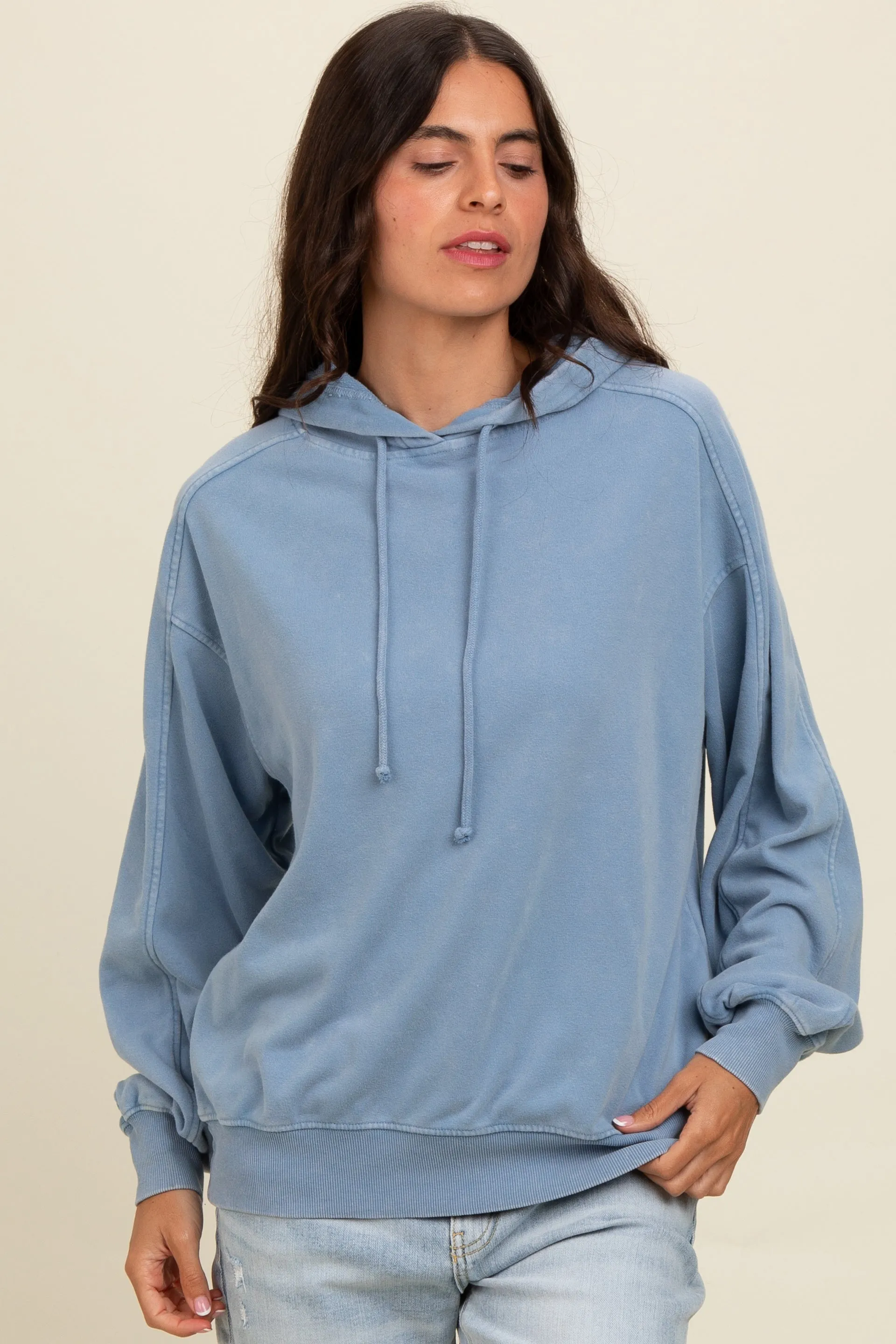 Blue Vintage Wash Oversized Drawstring Hoodie sold by Pinkblush product image thumbnail 2