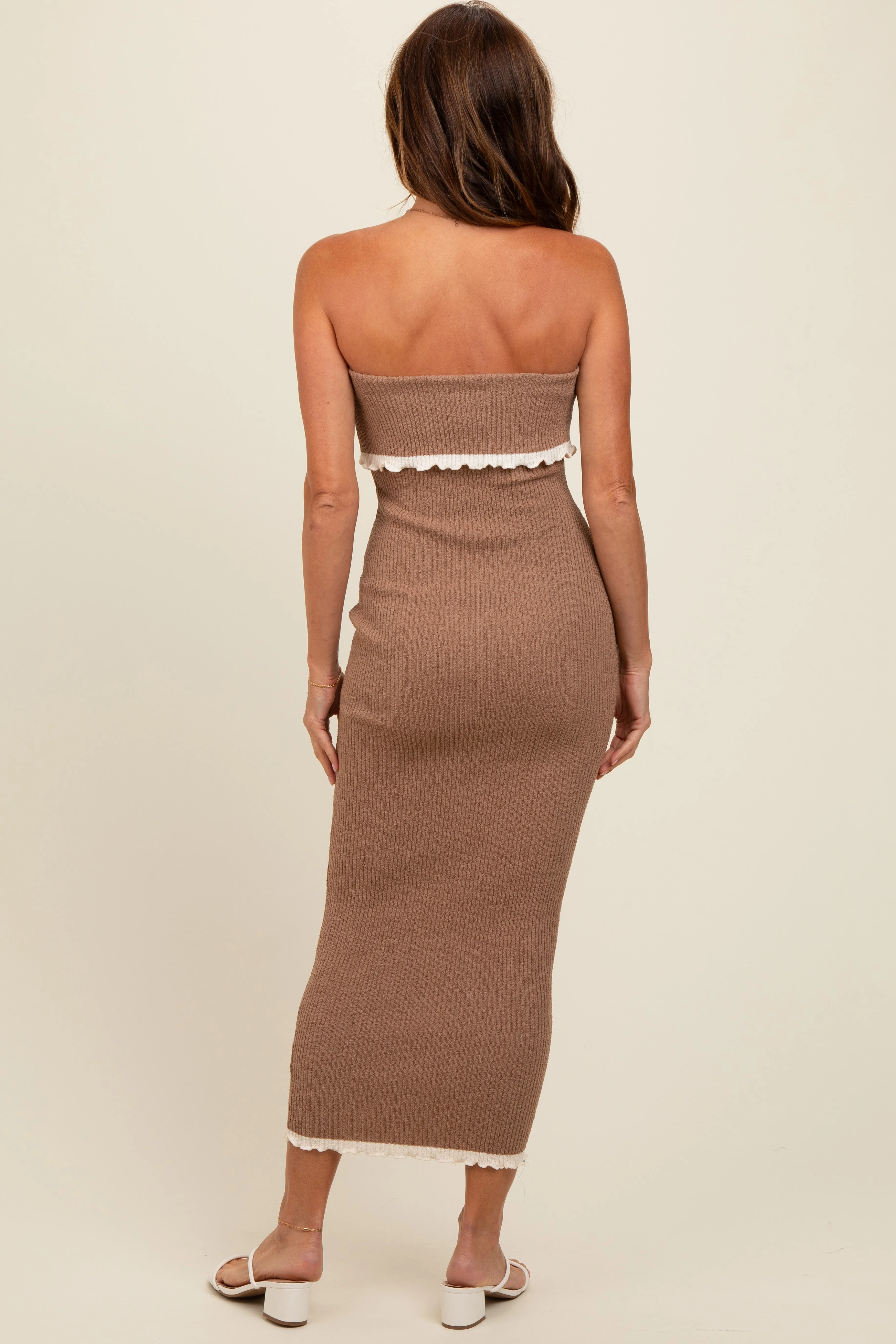 Taupe Contrast Trim Strapless Knit Dress sold by Pinkblush product image thumbnail 4