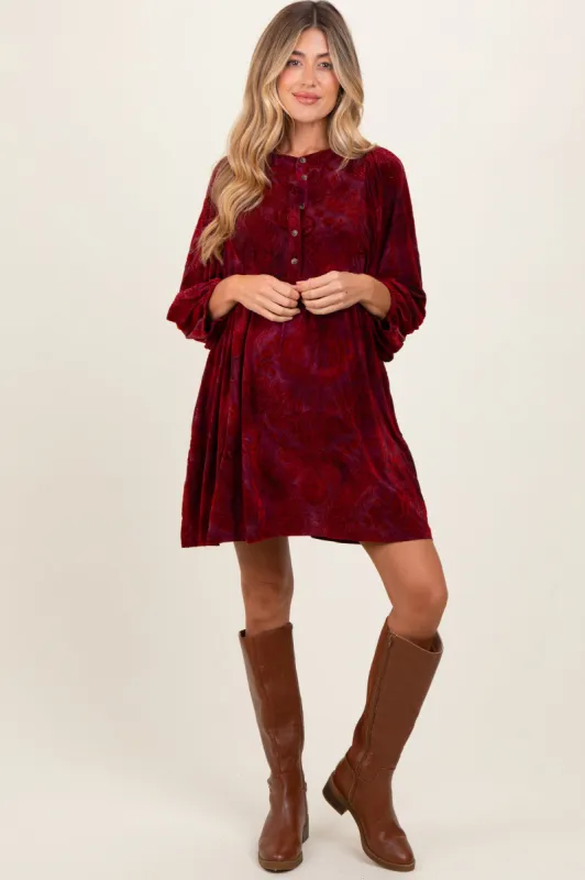 Burgundy Velvet Jacquard Button Up Maternity Dress sold by Pinkblush