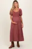 Mauve Striped Popcorn Smocked Maternity Midi Dress sold by Pinkblush