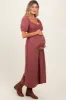 Mauve Striped Popcorn Smocked Maternity Midi Dress sold by Pinkblush