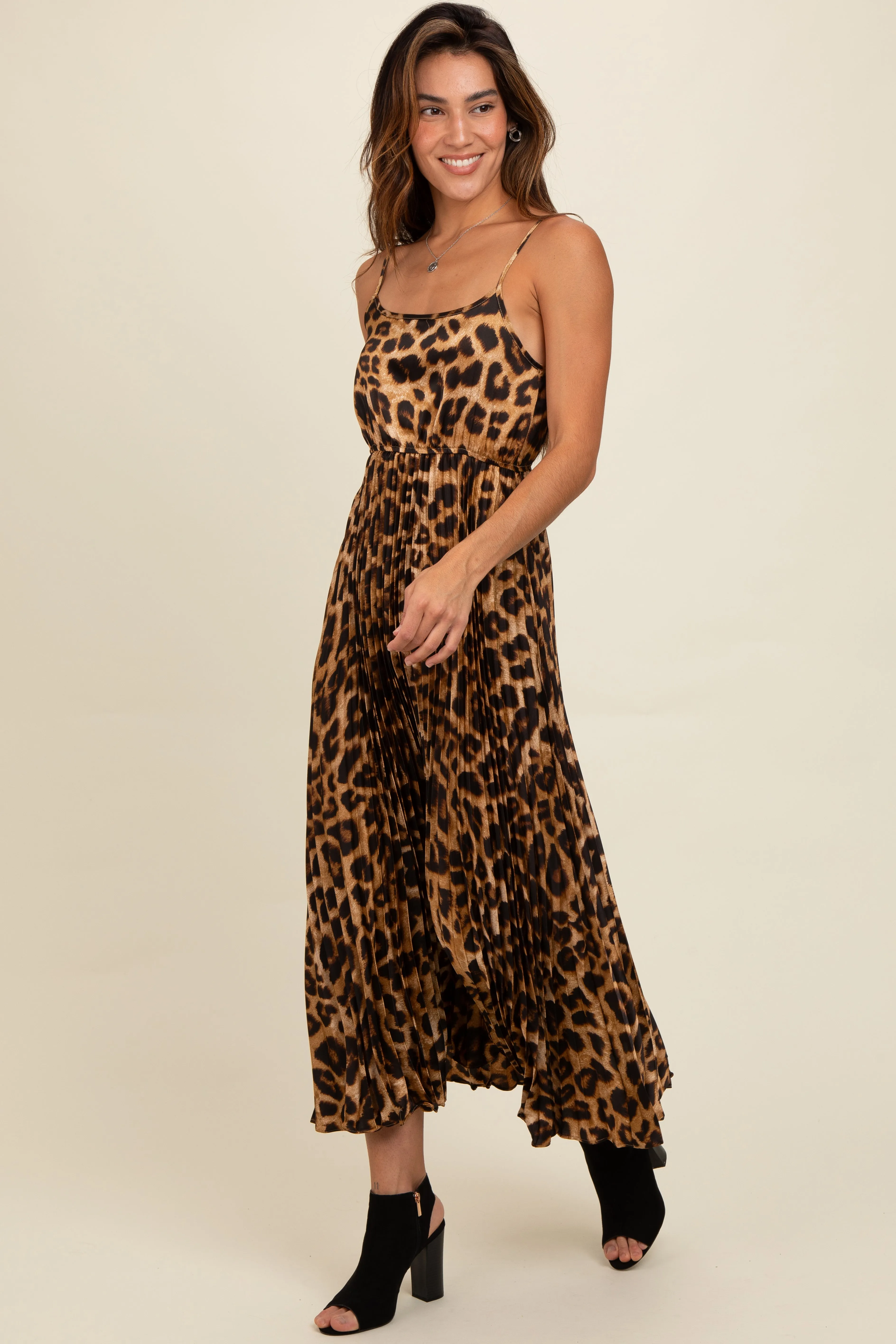 Brown Leopard Print Pleated Maxi Dress sold by Pinkblush product image thumbnail 2