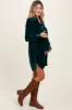 Forest Green Crinkled Velvet Button Down Maternity Shirt Dress sold by Pinkblush
