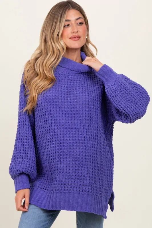 Periwinkle Chunky Waffle Knit Maternity Turtleneck Sweater sold by Pinkblush
