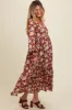Rust Floral Textured Bubble Sleeve Maternity Maxi Dress sold by Pinkblush