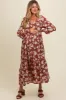 Rust Floral Textured Bubble Sleeve Maternity Maxi Dress sold by Pinkblush