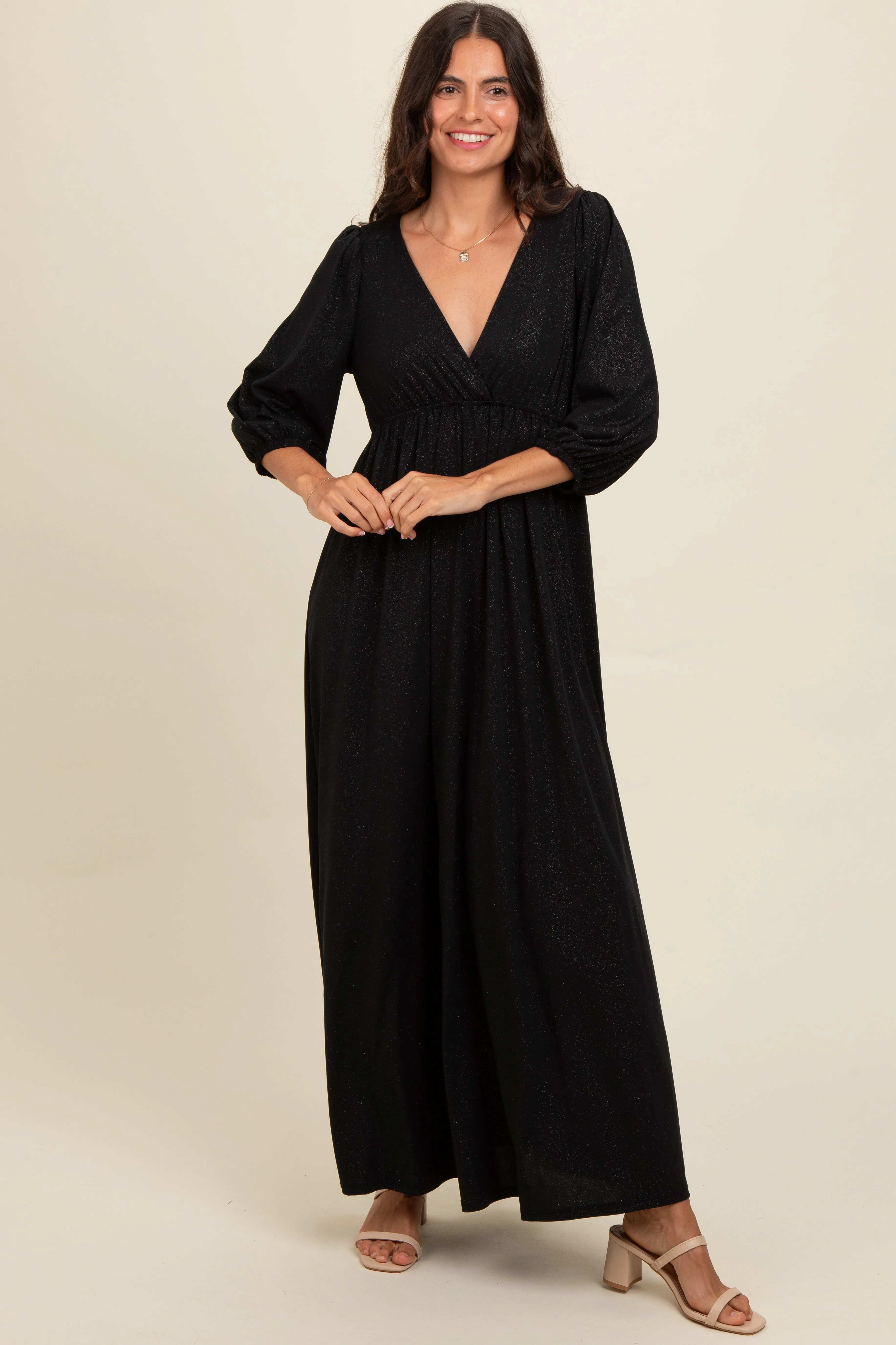 Black Glitter V-Neck Maxi Dress sold by Pinkblush