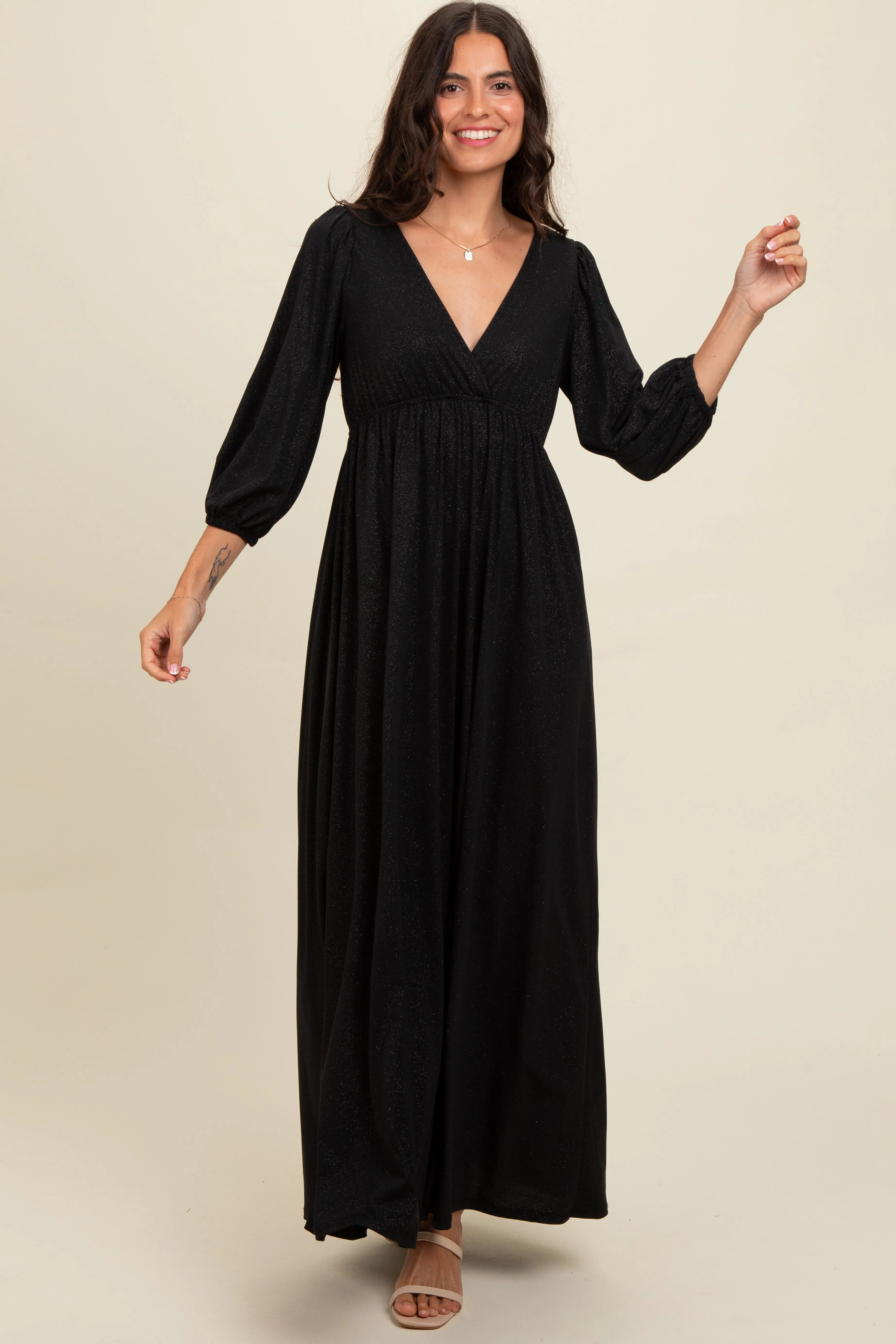 Black Glitter V-Neck Maxi Dress sold by Pinkblush product image thumbnail 2