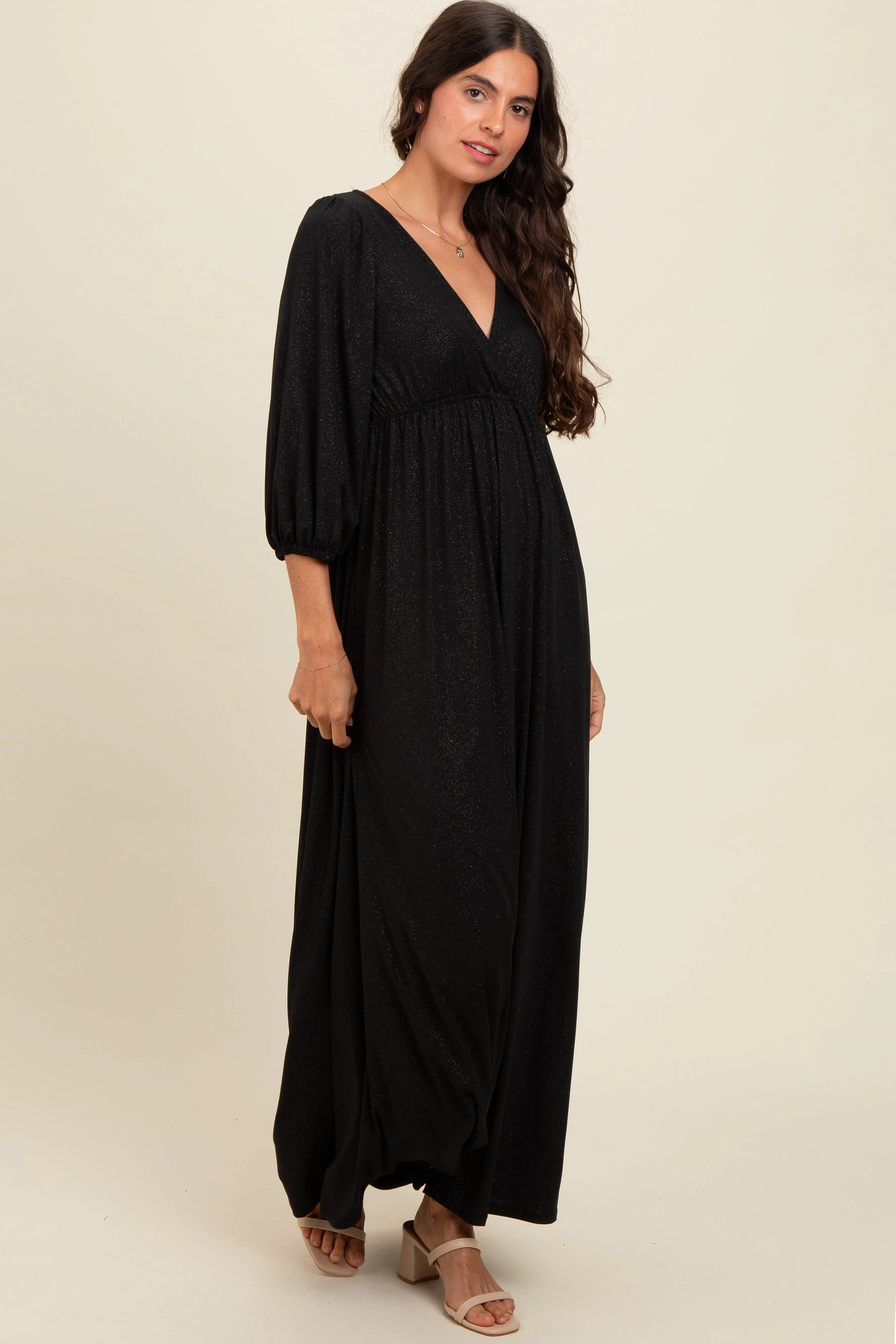 Black Glitter V-Neck Maxi Dress sold by Pinkblush product image thumbnail 3