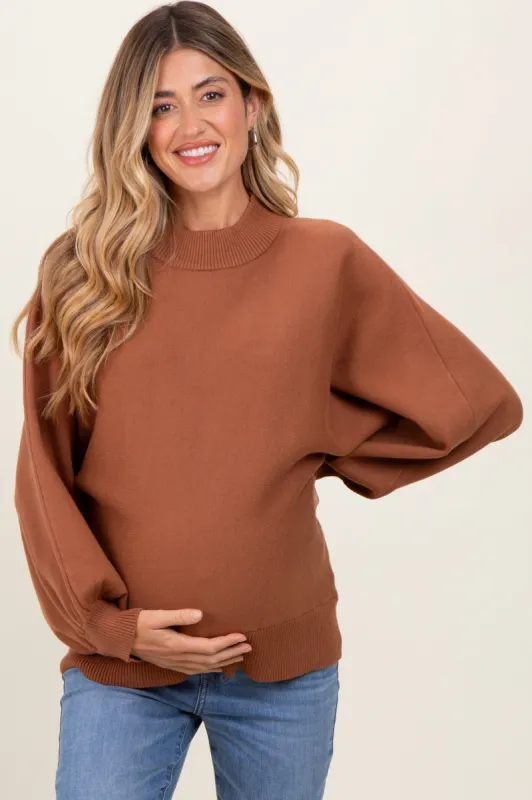 Camel Oversized Bubble Sleeve Maternity Sweater sold by Pinkblush