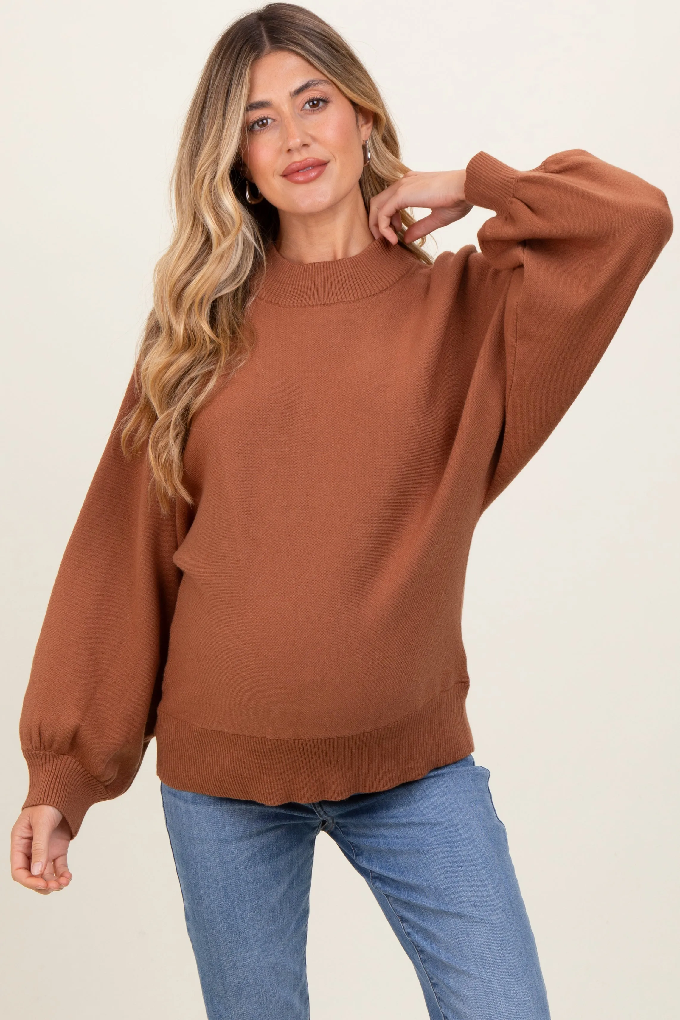 Camel Oversized Bubble Sleeve Maternity Sweater sold by Pinkblush product image thumbnail 2
