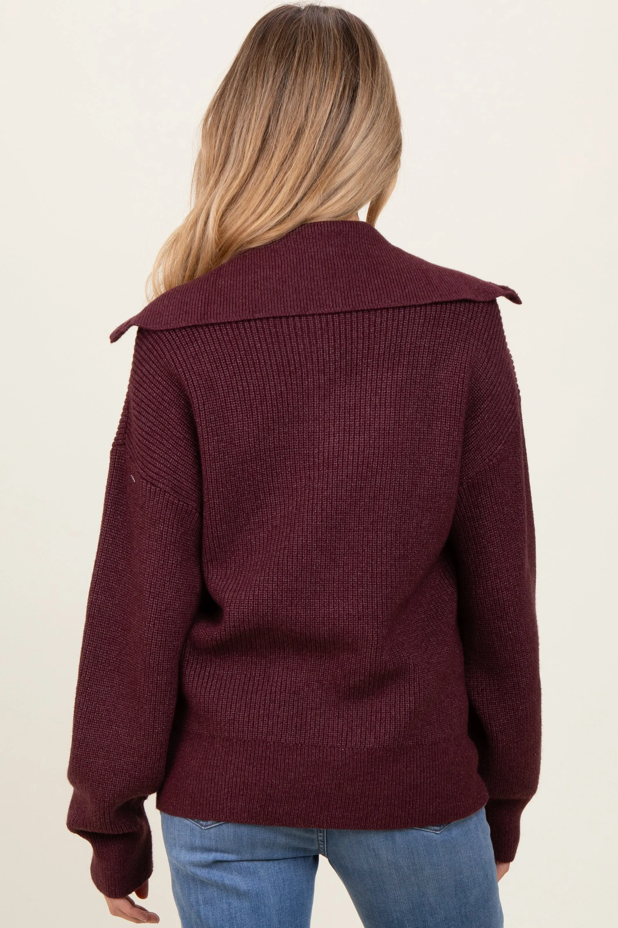 Burgundy Half Zip Chunky Knit Maternity Pullover Sweater sold by Pinkblush product image thumbnail 4