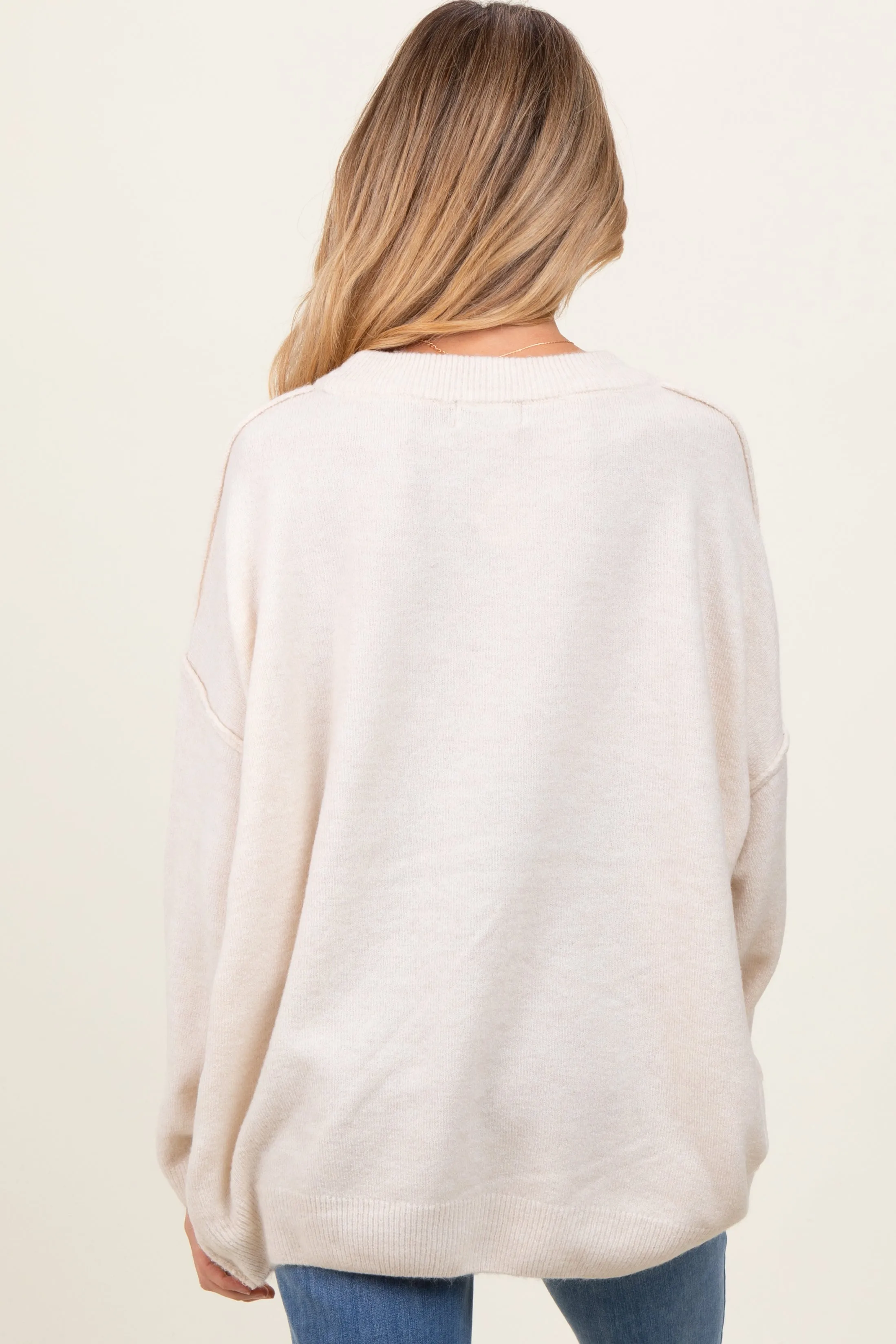Cream Oversized Crewneck Melange Knit Maternity Sweater sold by Pinkblush product image thumbnail 2