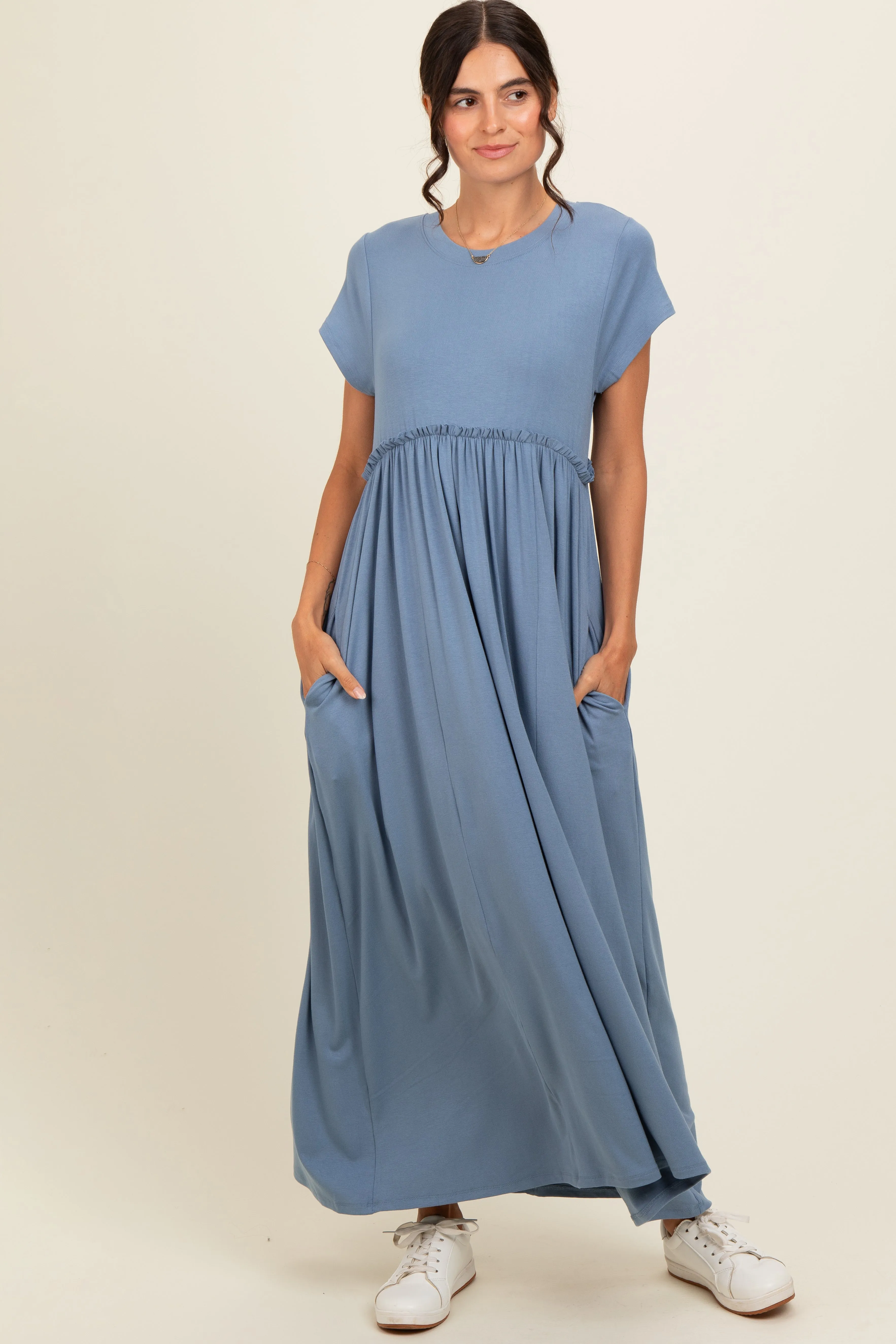Blue Ruffle Trim Maxi Dress sold by Pinkblush