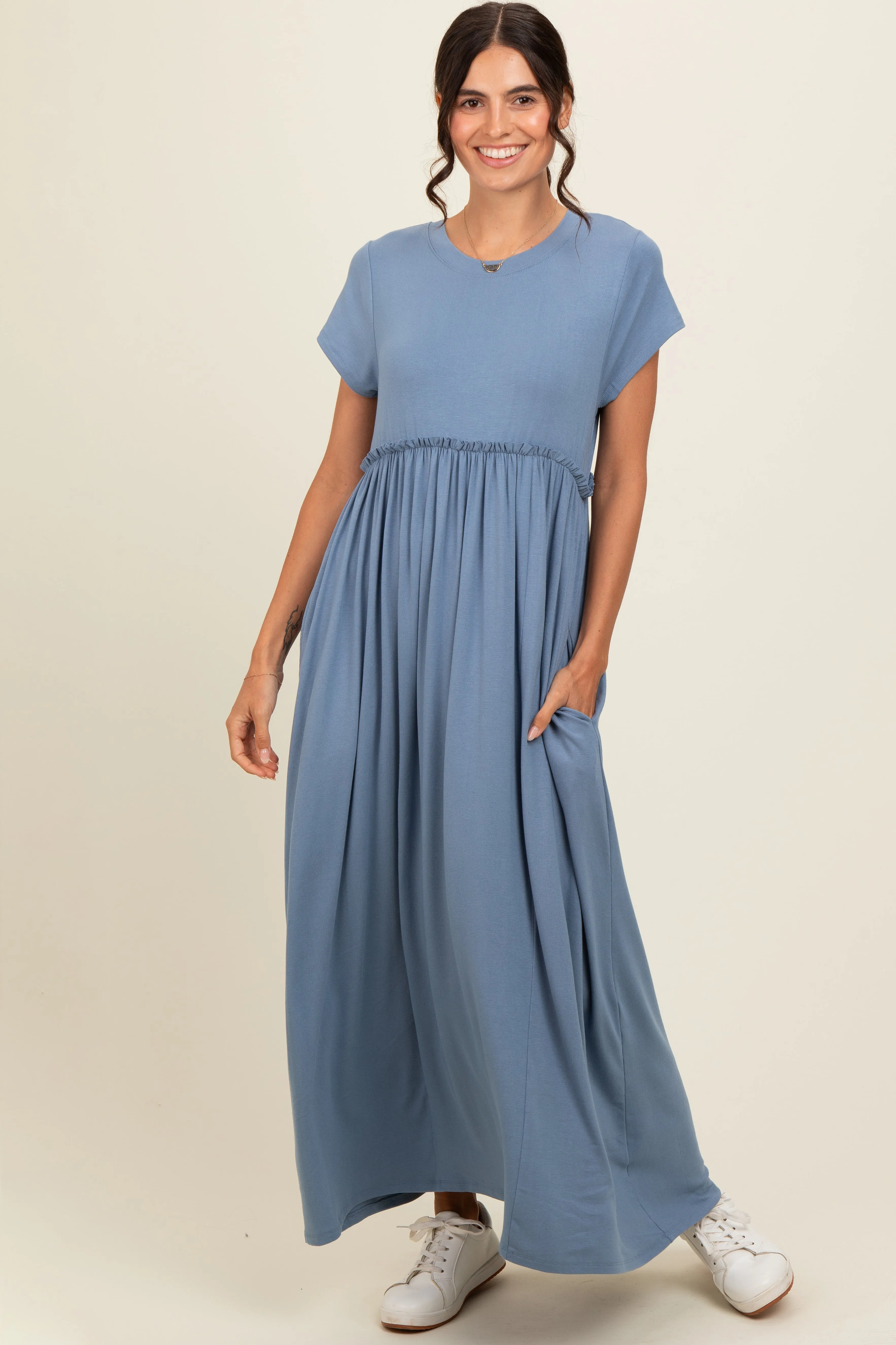 Blue Ruffle Trim Maxi Dress sold by Pinkblush product image thumbnail 2
