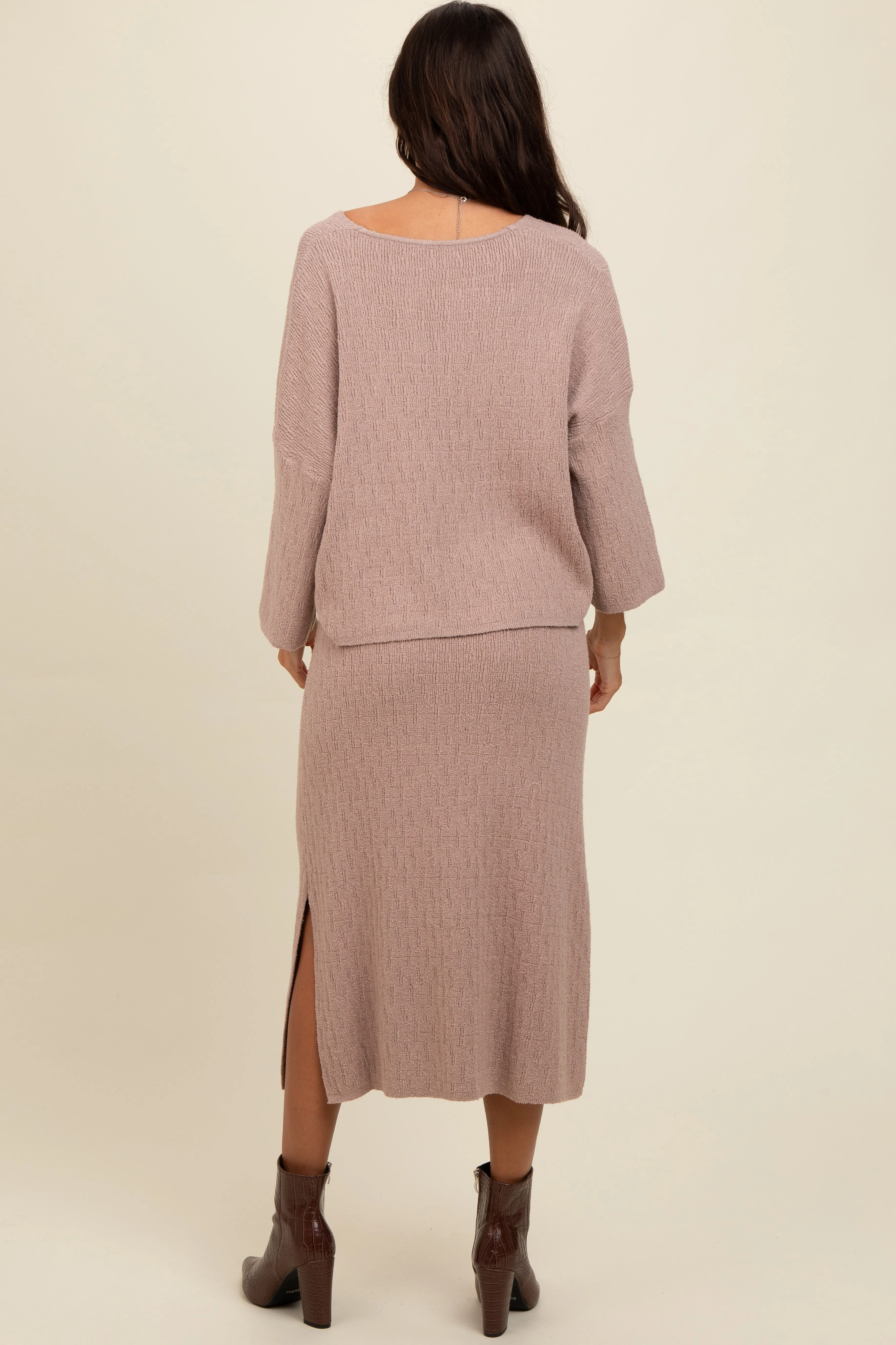 Mocha Textured Knit Top And Midi Skirt Set sold by Pinkblush product image thumbnail 4