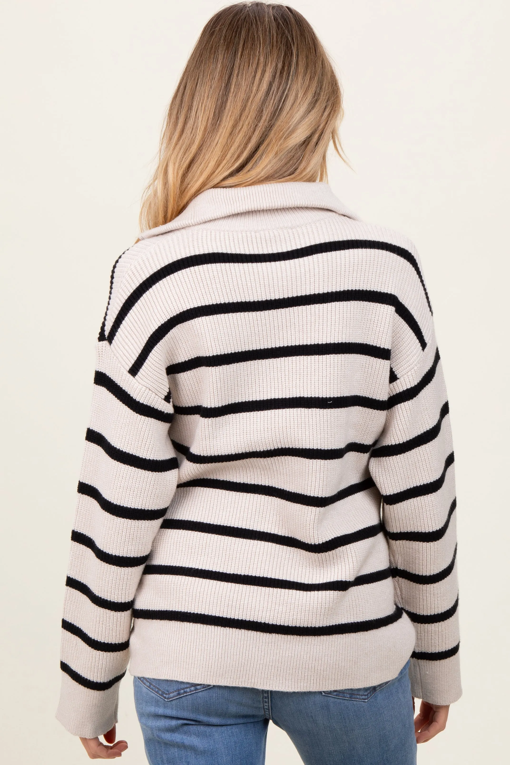 Cream Black Striped Knit Half Zip Maternity Sweater sold by Pinkblush product image thumbnail 4