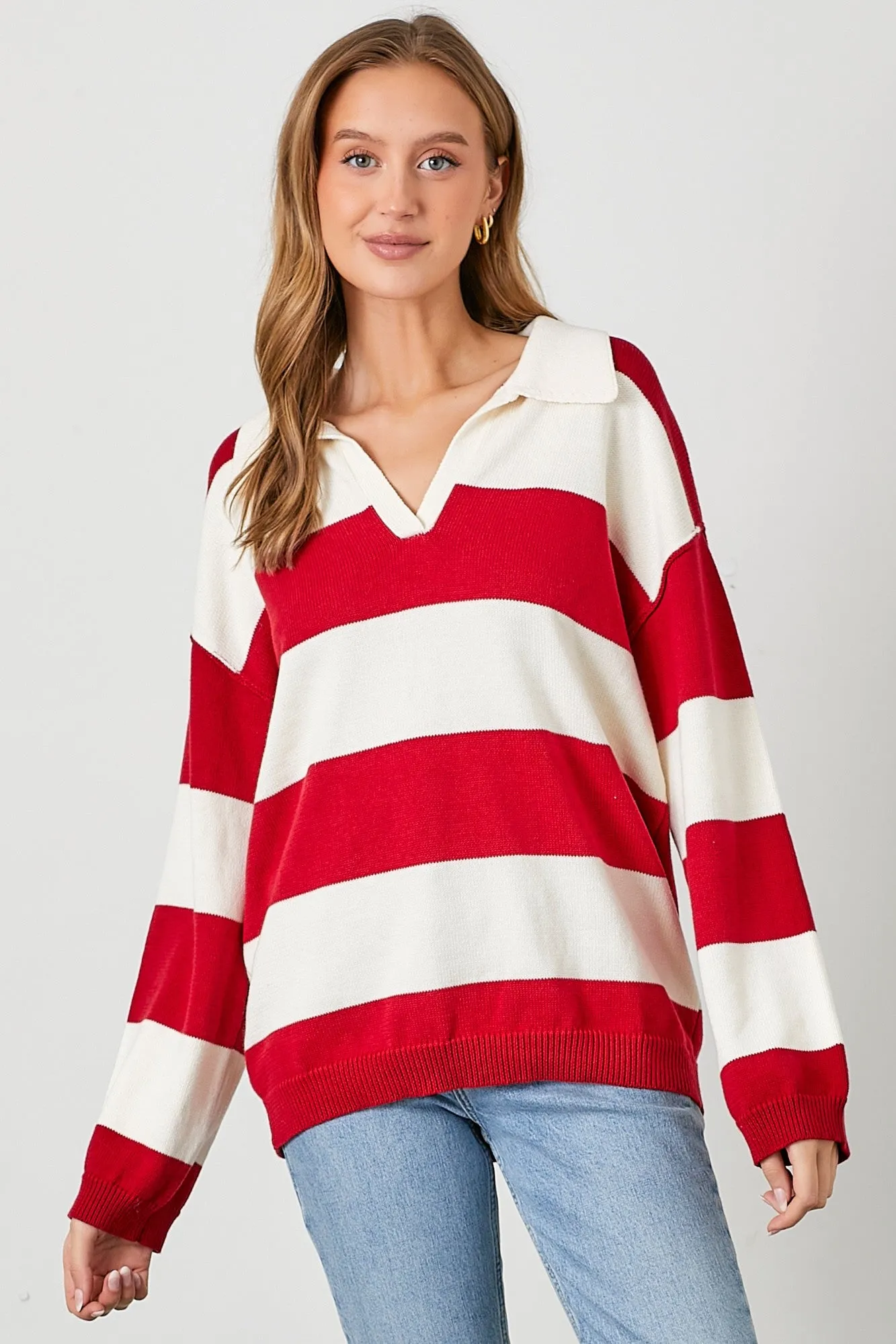 Red Wide Stripe Polo Sweater sold by Pinkblush product image thumbnail 4
