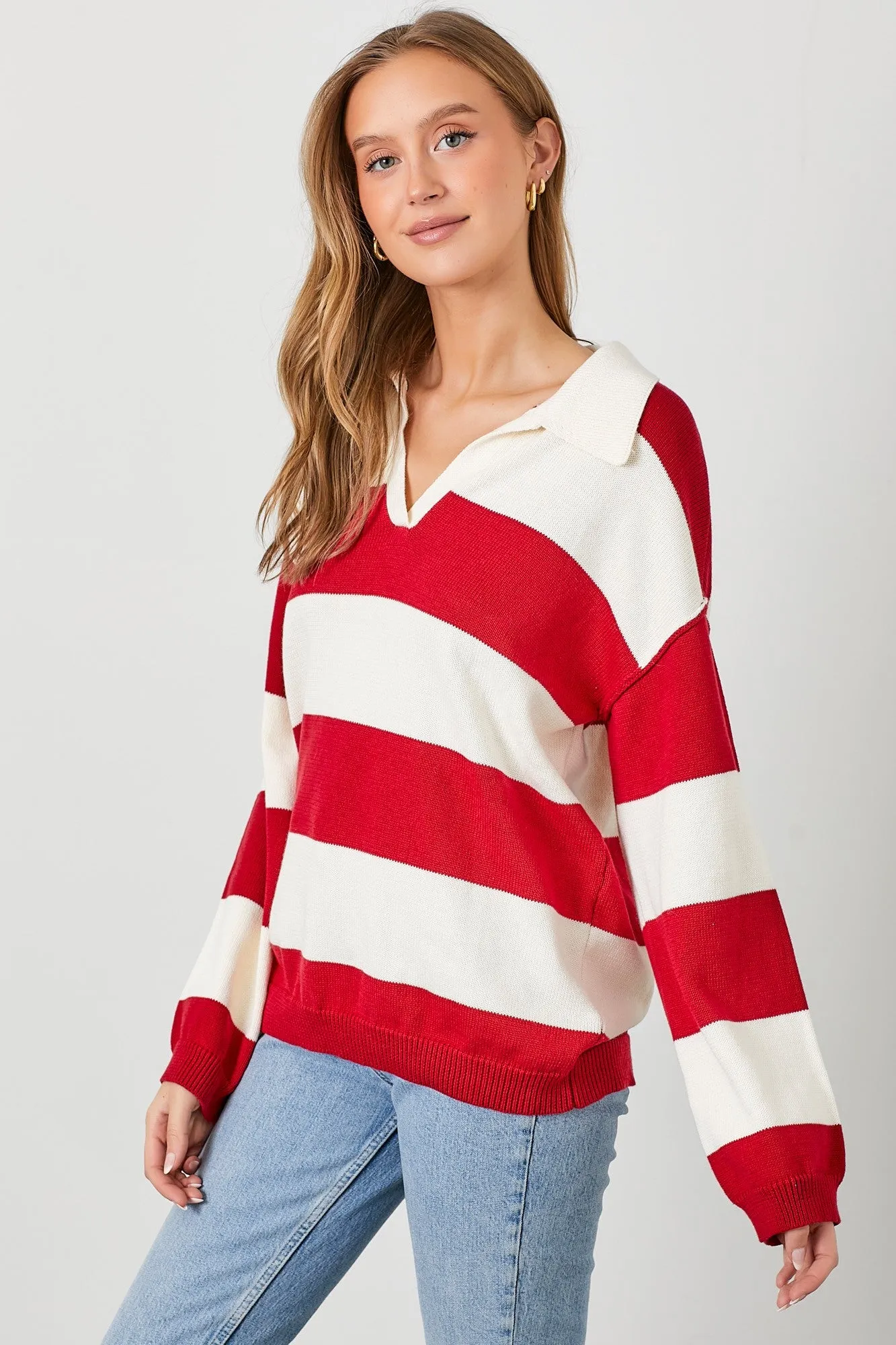 Red Wide Stripe Polo Sweater sold by Pinkblush product image thumbnail 5